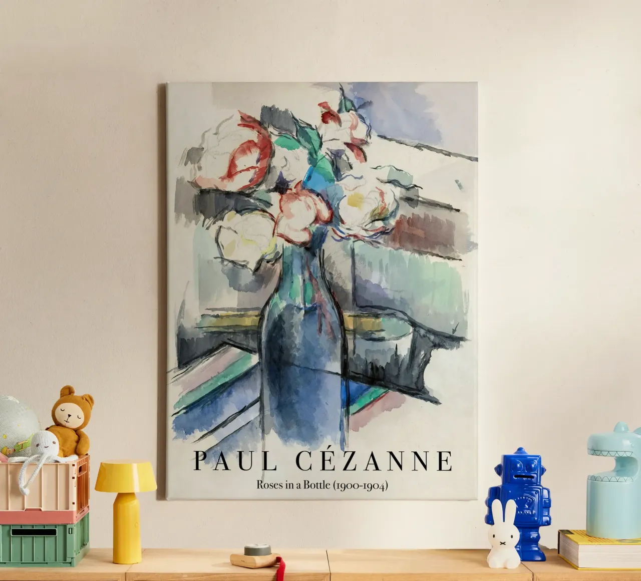Paul Cezanne, Rozen in een fles canvas met Baklijst van Peaches Art Prints