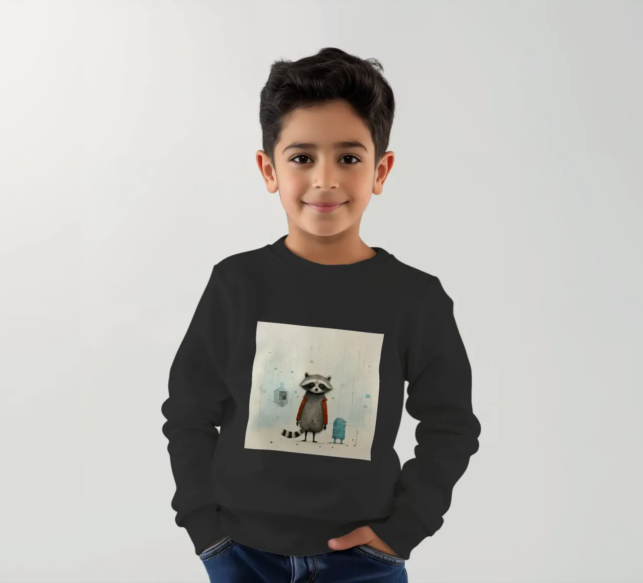 Procione minimo 2 felpa bambino da Minimal Animal Art