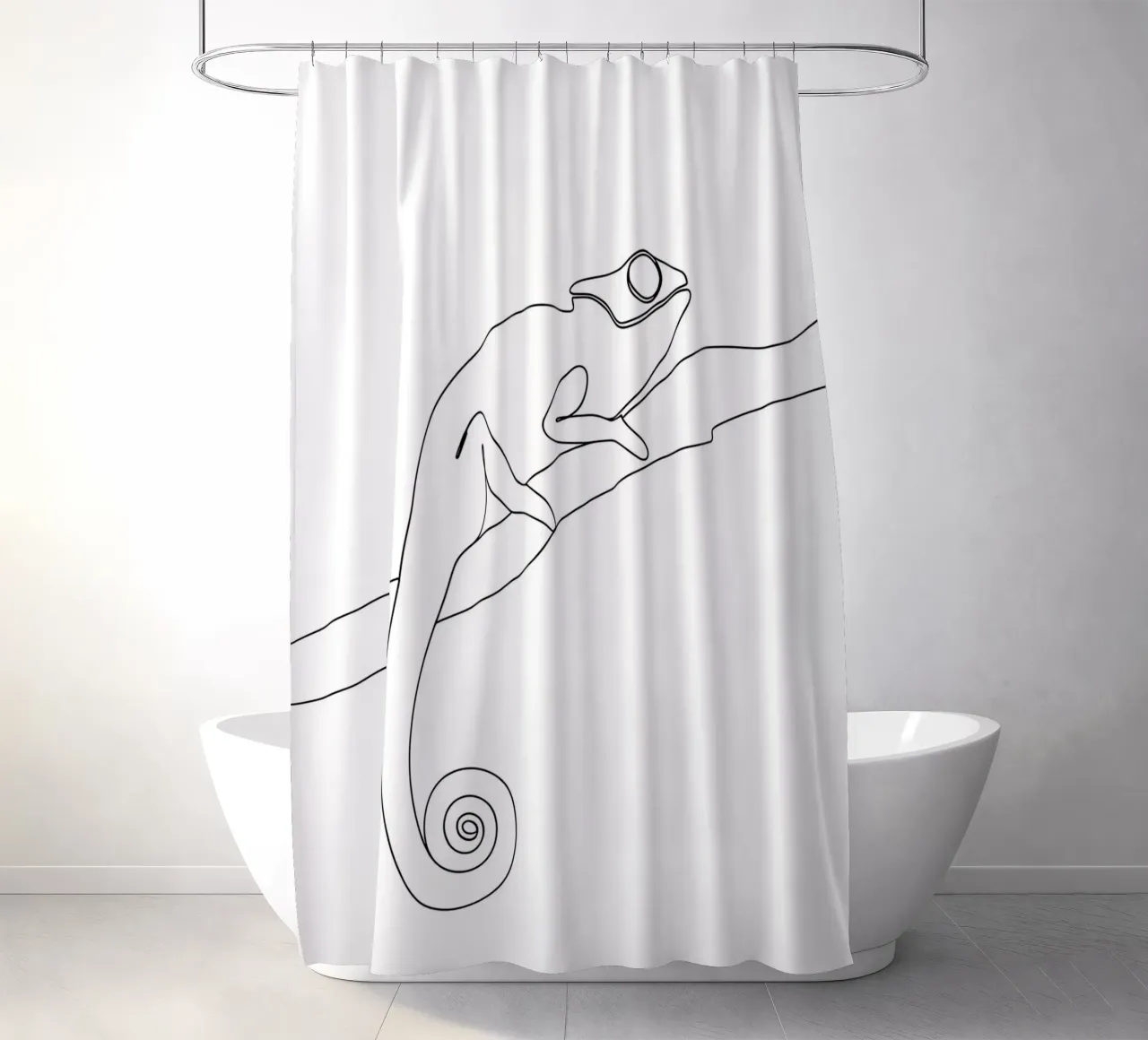 Chameleon Minimalist Line Art shower curtain by Viv Line Art