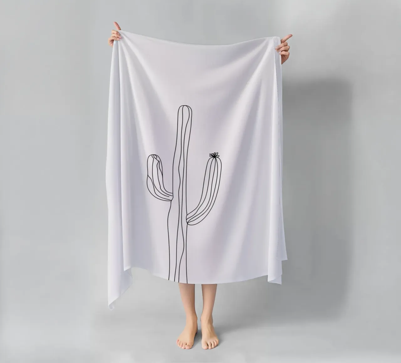 Cactus Line Art minimalista telo mare da Viv Line Art