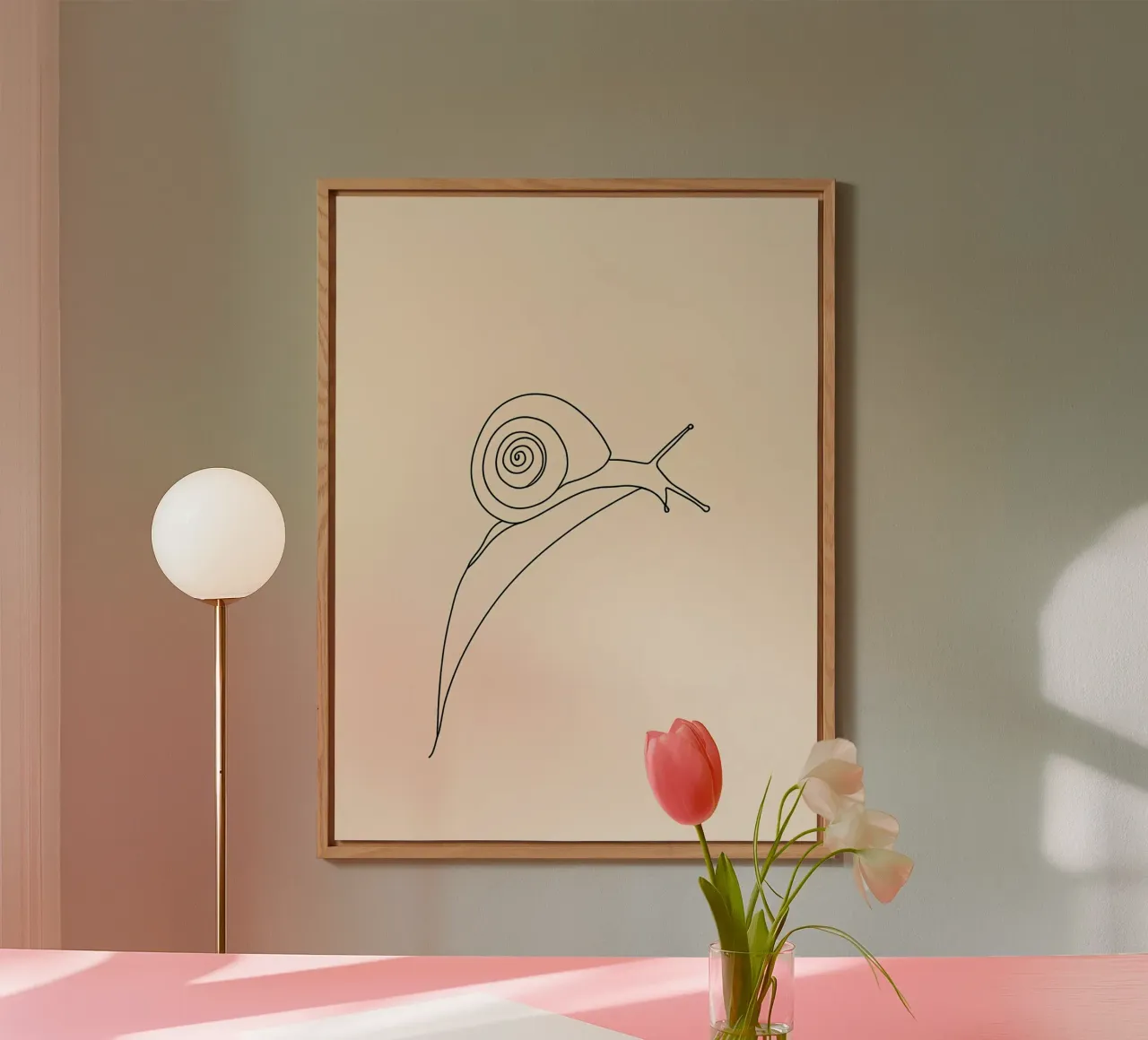 Snail on Leaf Minimalist Line Art Drawing alu-dibond by Viv Line Art