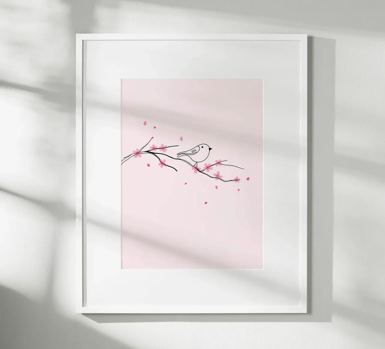 Cute Bird on Cherry Blossom Branch Minimalist Line Art poster by Viv Line Art