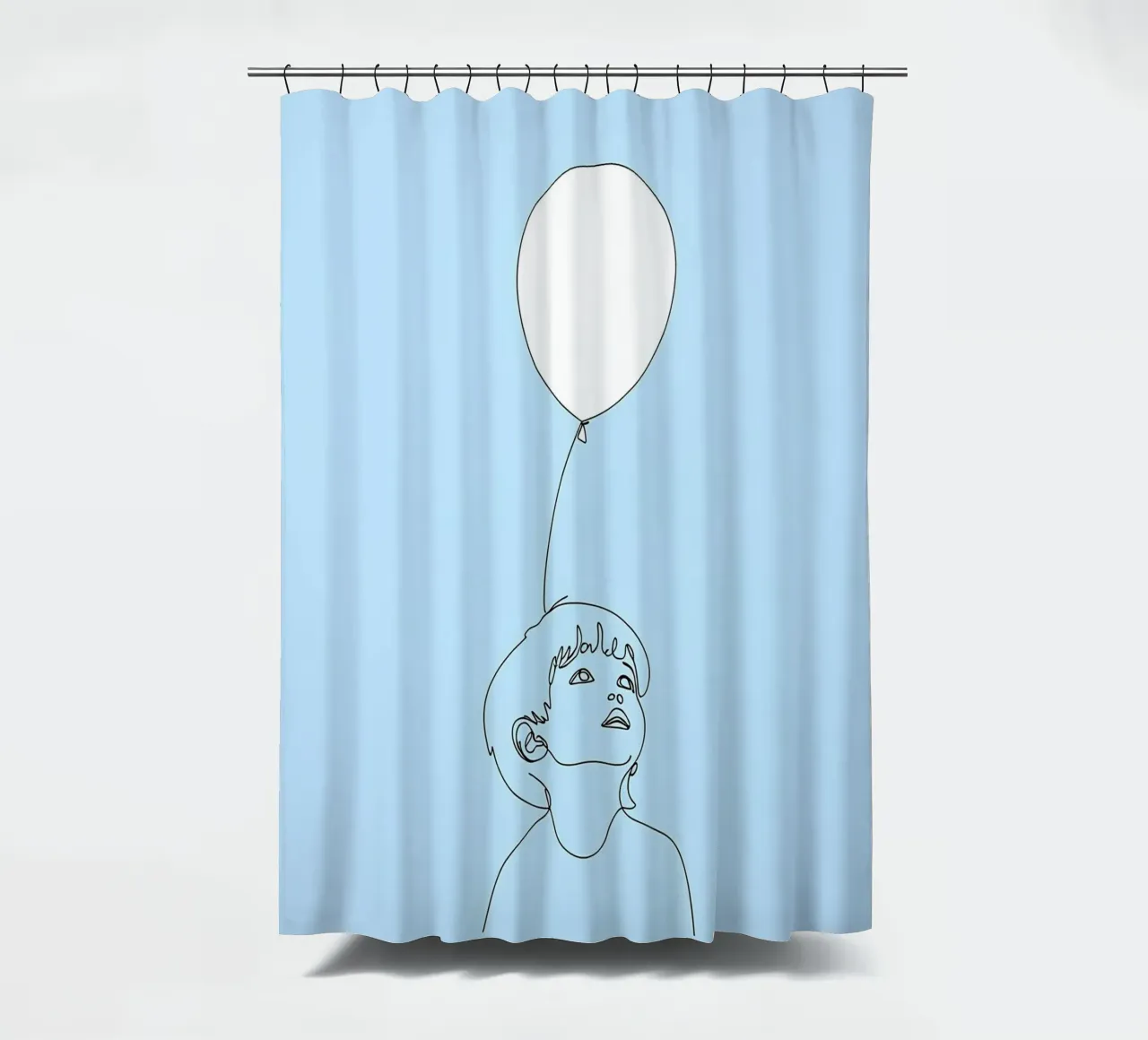 Kind mit Luftballon Minimalist Line Art Duschvorhang von Viv Line Art