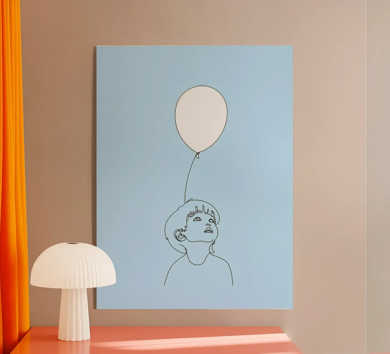 Child with Balloon Minimalist Line Art acrylic glass by Viv Line Art