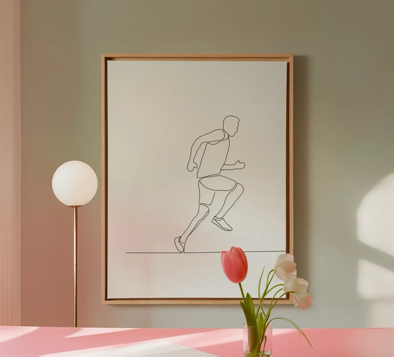 Atleet die Minimalistische Lijn Art loopt canvas met Baklijst van Viv Line Art