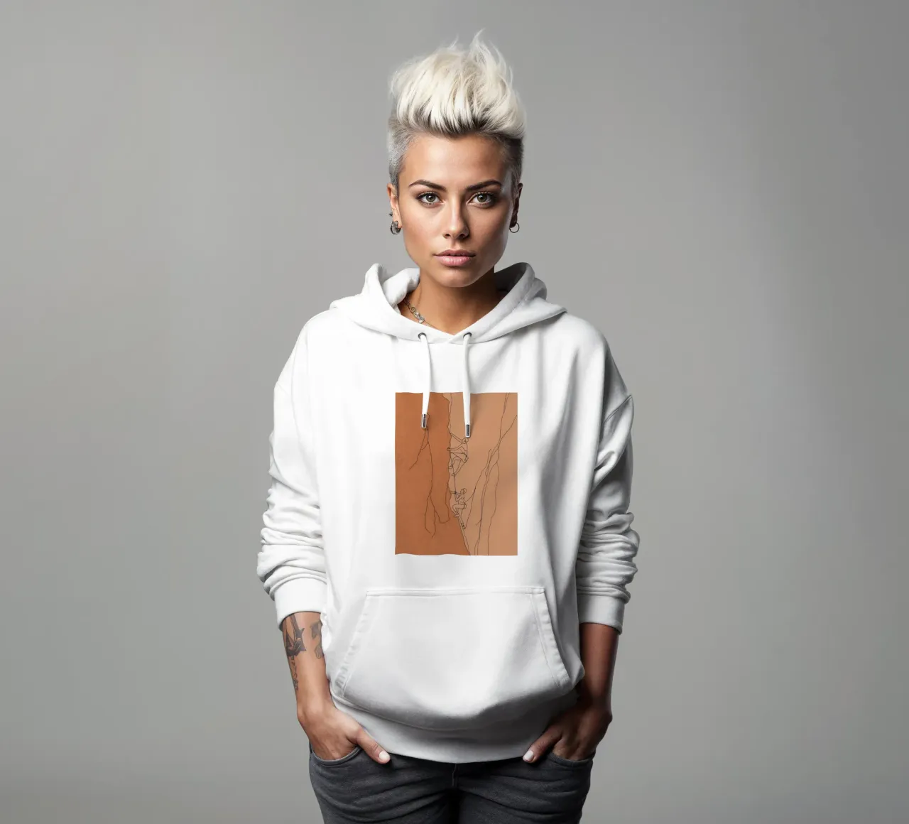 Arte di linea minimalista degli scalatori felpa con cappuccio da Viv Line Art