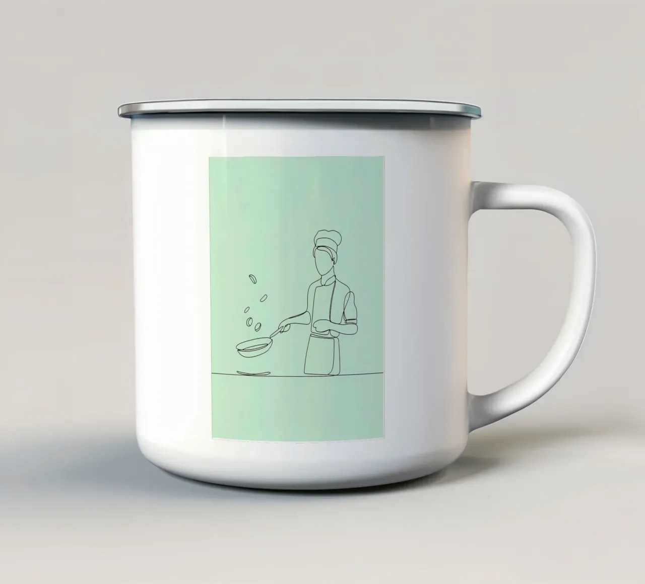 Chef che cucina Line Art minimalista tazza in smalto da Viv Line Art