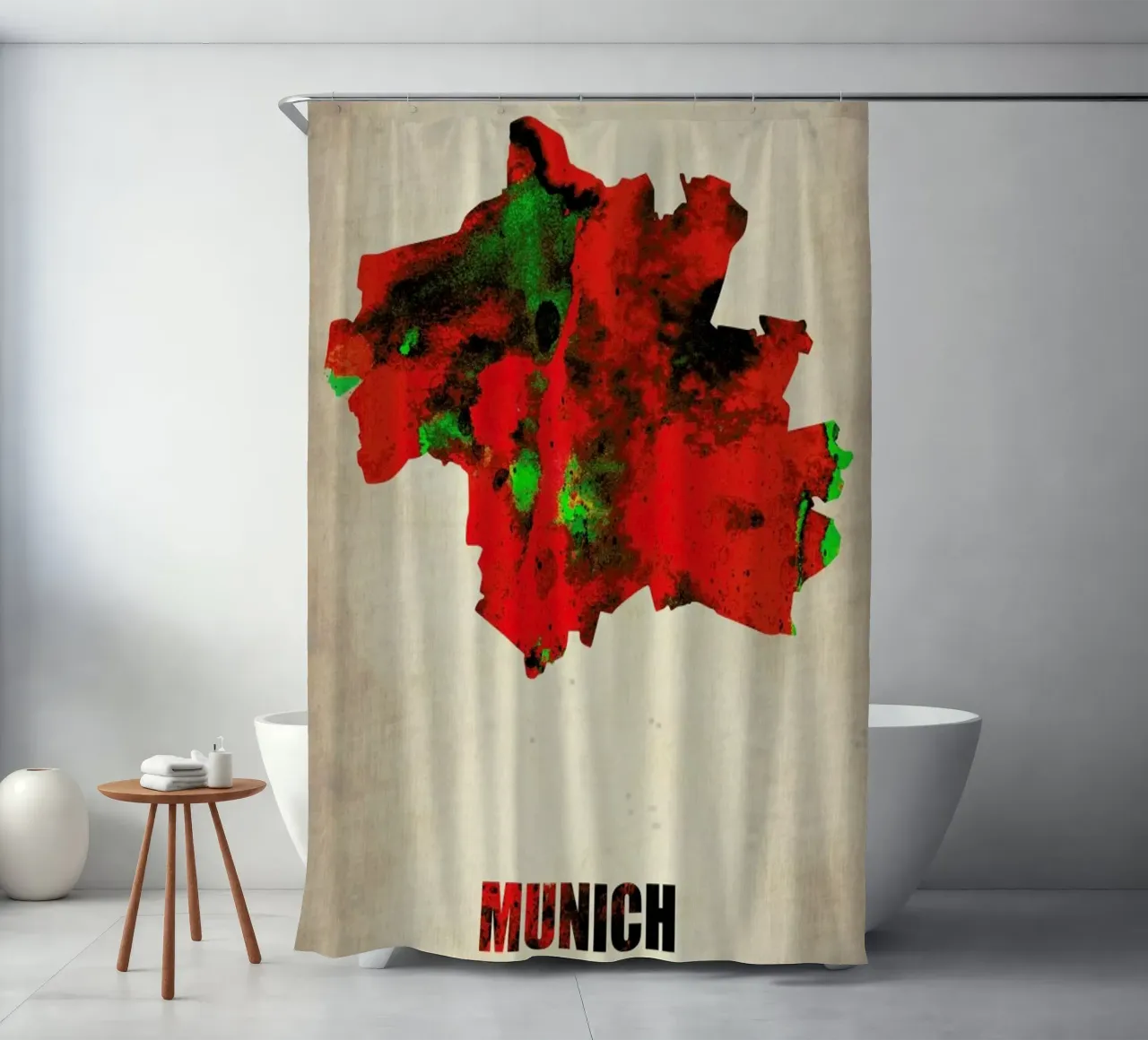 Munich Watercolor Map shower curtain by Naxart