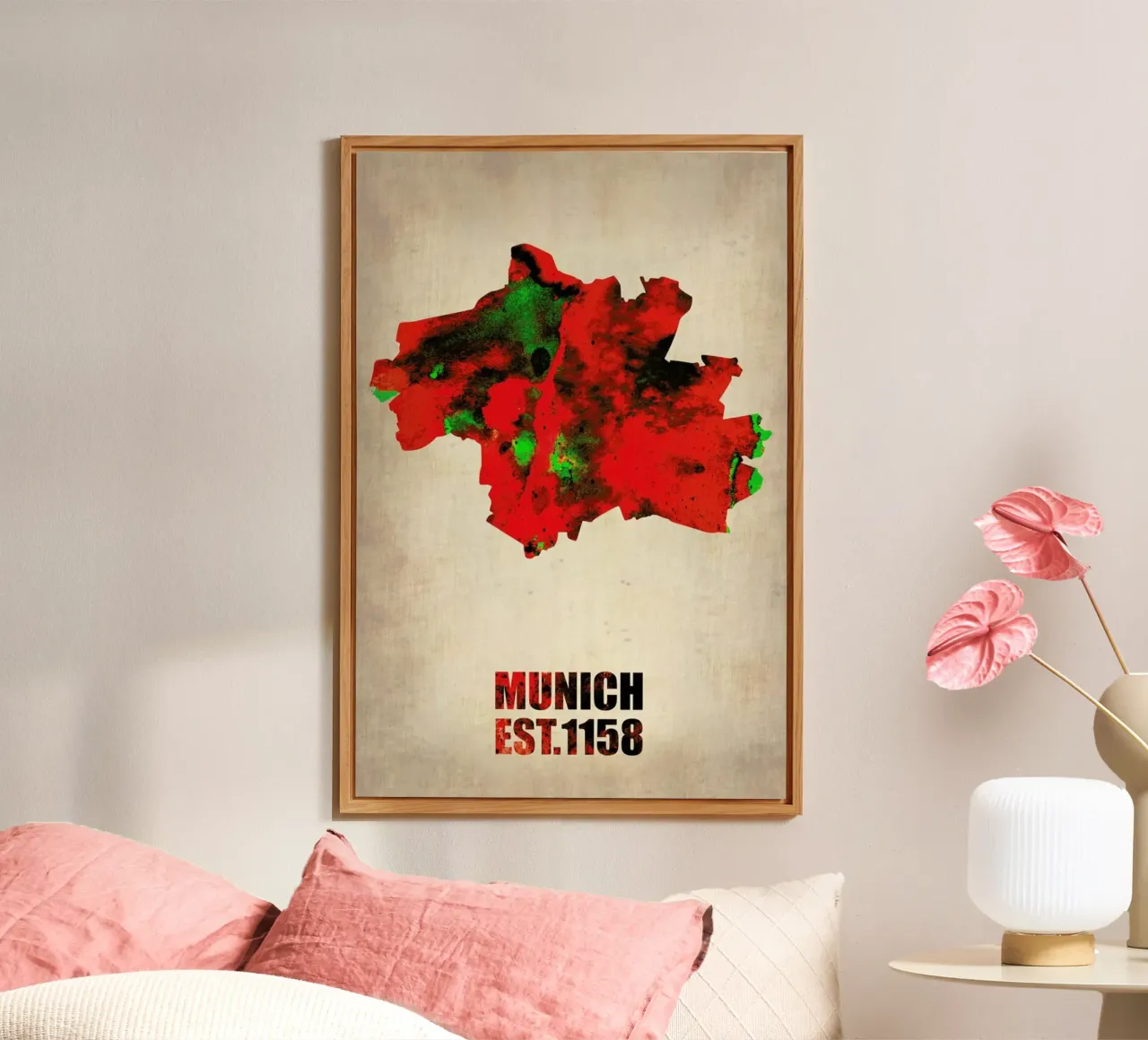 Munich Watercolor Map alluminio dibond da Naxart