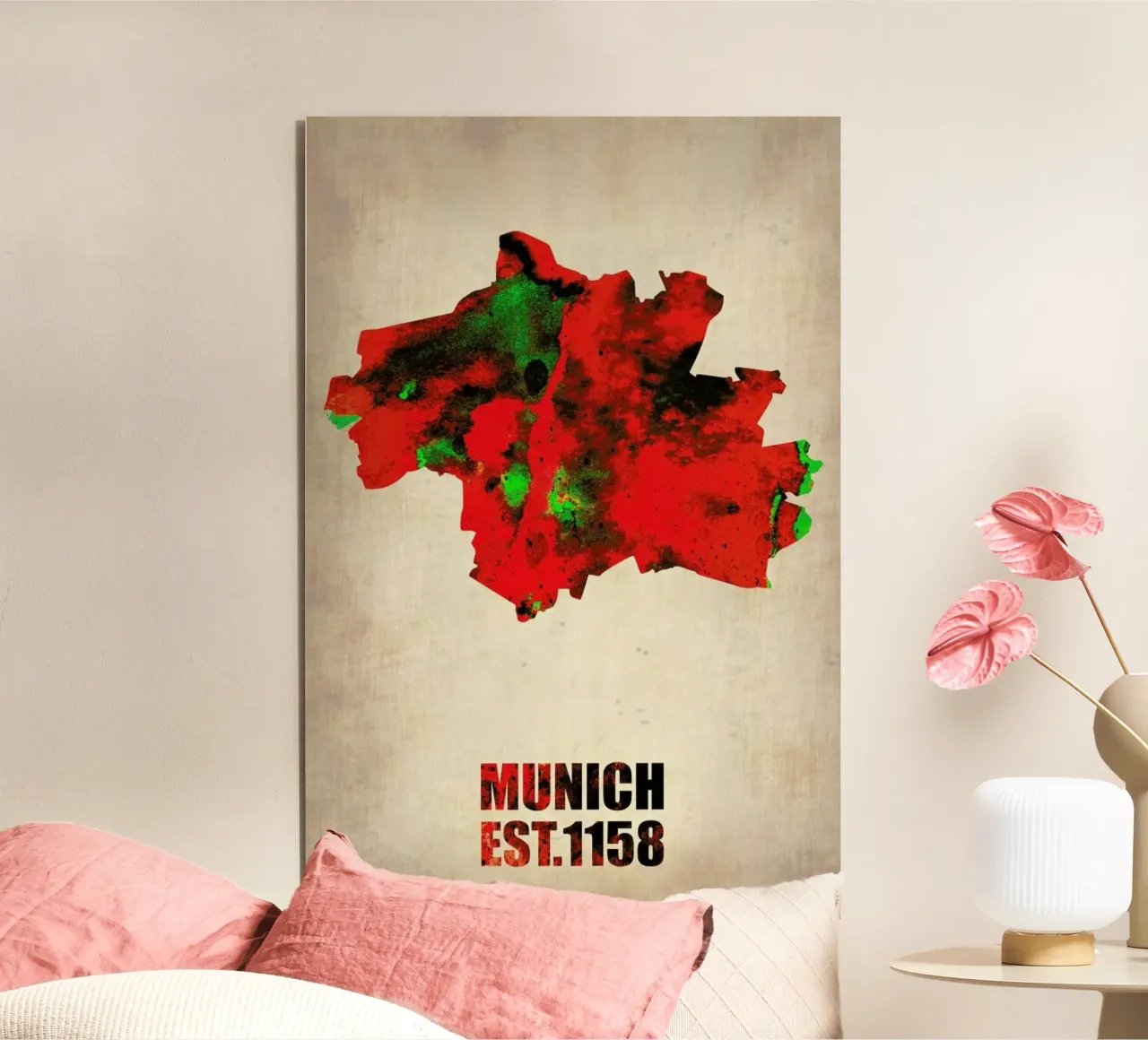Munich Watercolor Map alluminio dibond da Naxart