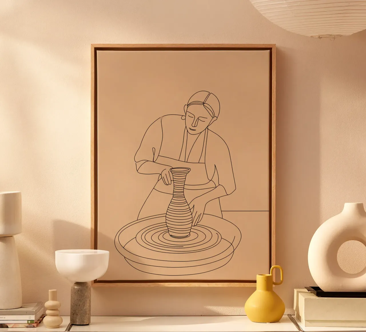 Lady Potter Minimalist Line Art Leinwand mit Schattenfugenrahmen von Viv Line Art