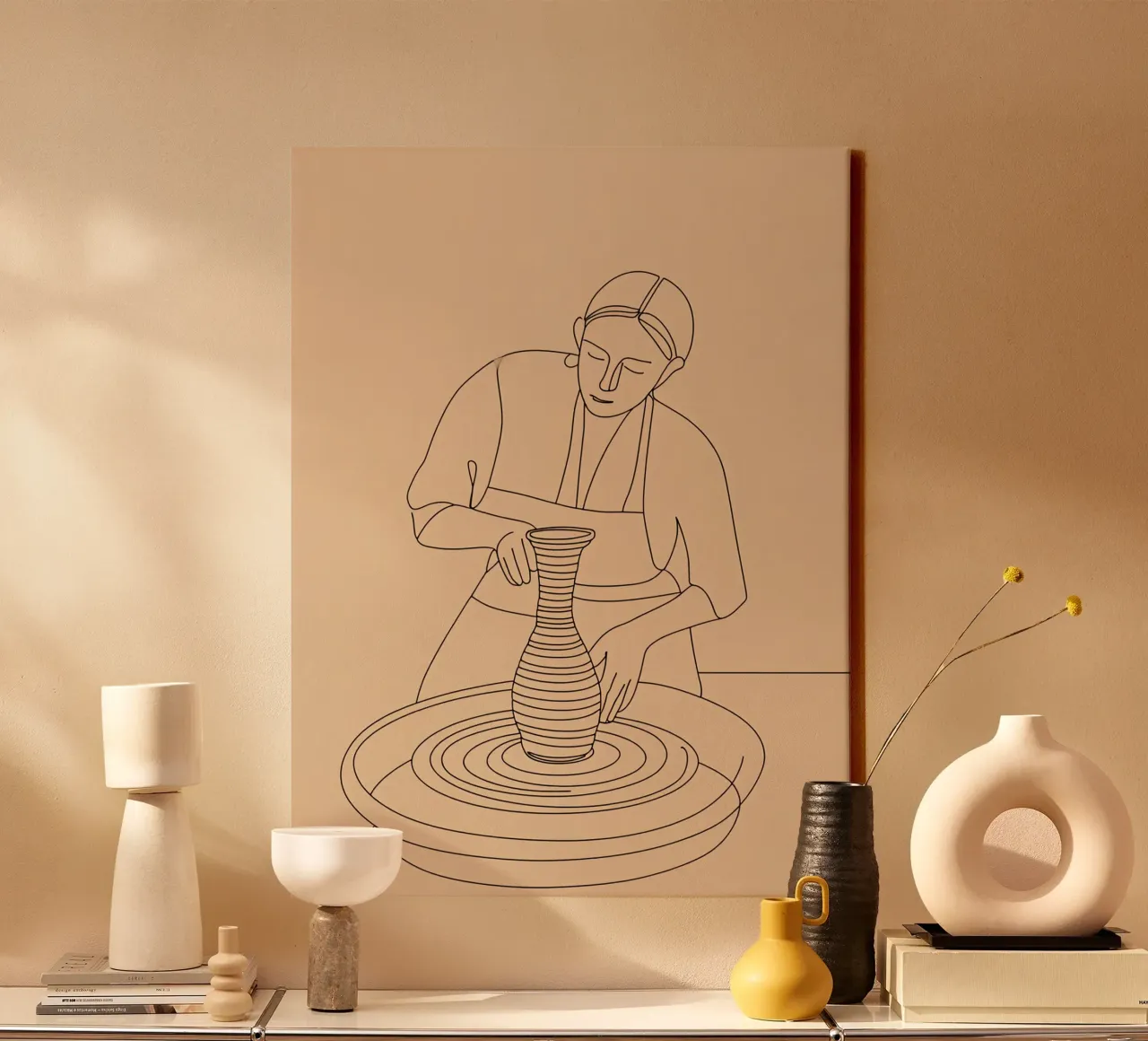 Lady Potter Minimalist Line Art Leinwand mit Schattenfugenrahmen von Viv Line Art