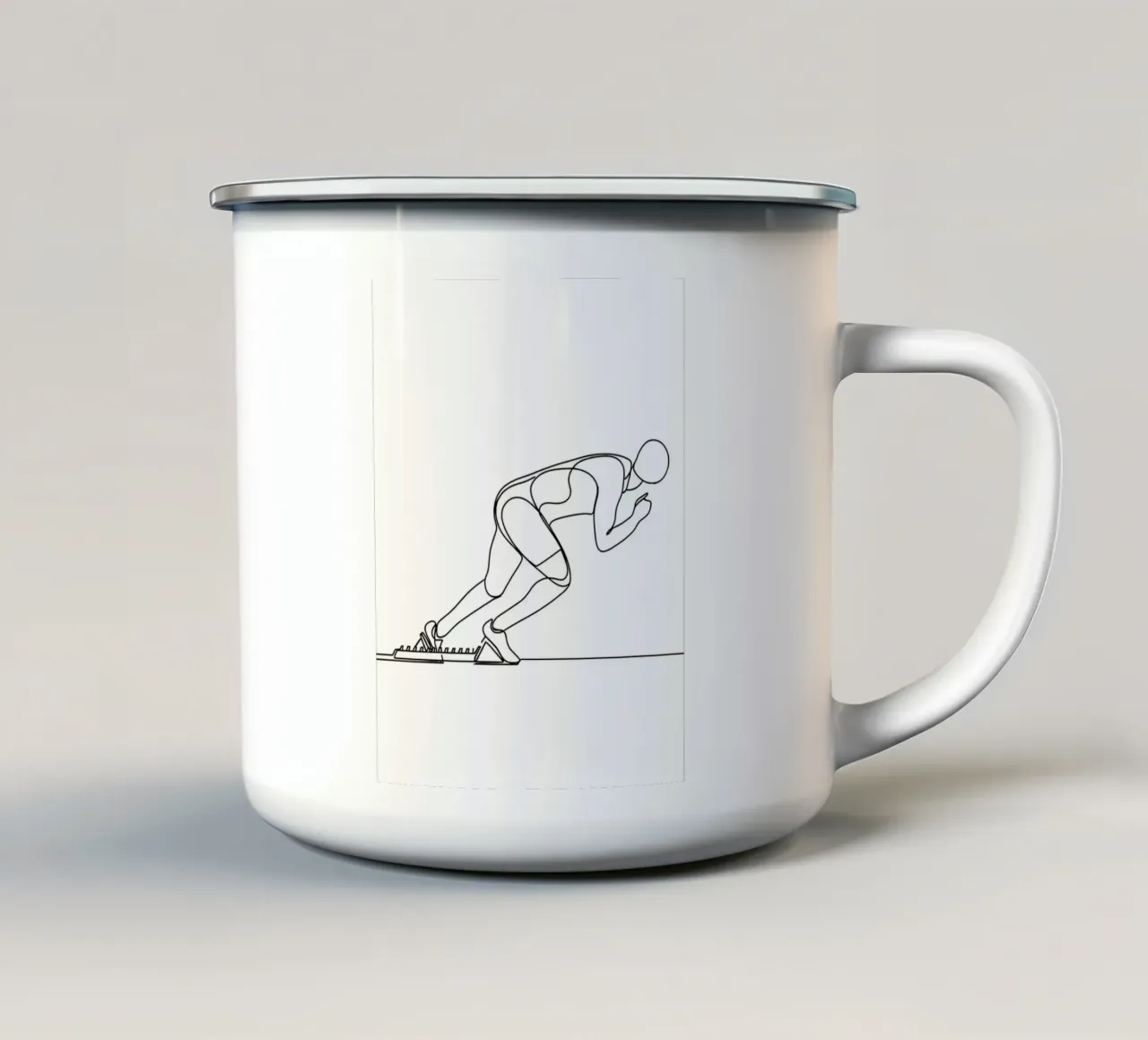 Atleta che fa lo sprint Line Art minimalista tazza in smalto da Viv Line Art