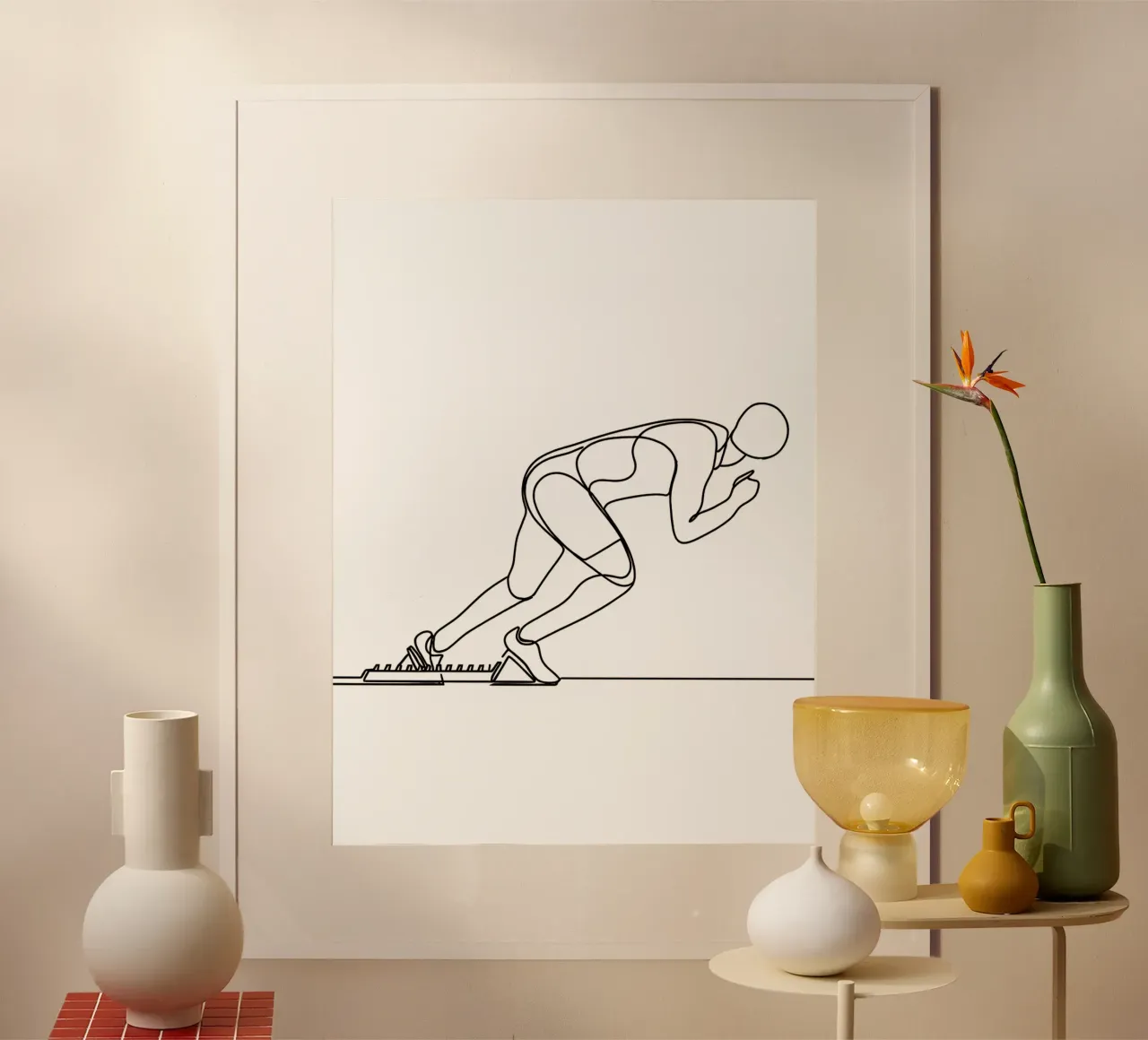 Atleta che fa lo sprint Line Art minimalista carta hahnemühle da Viv Line Art