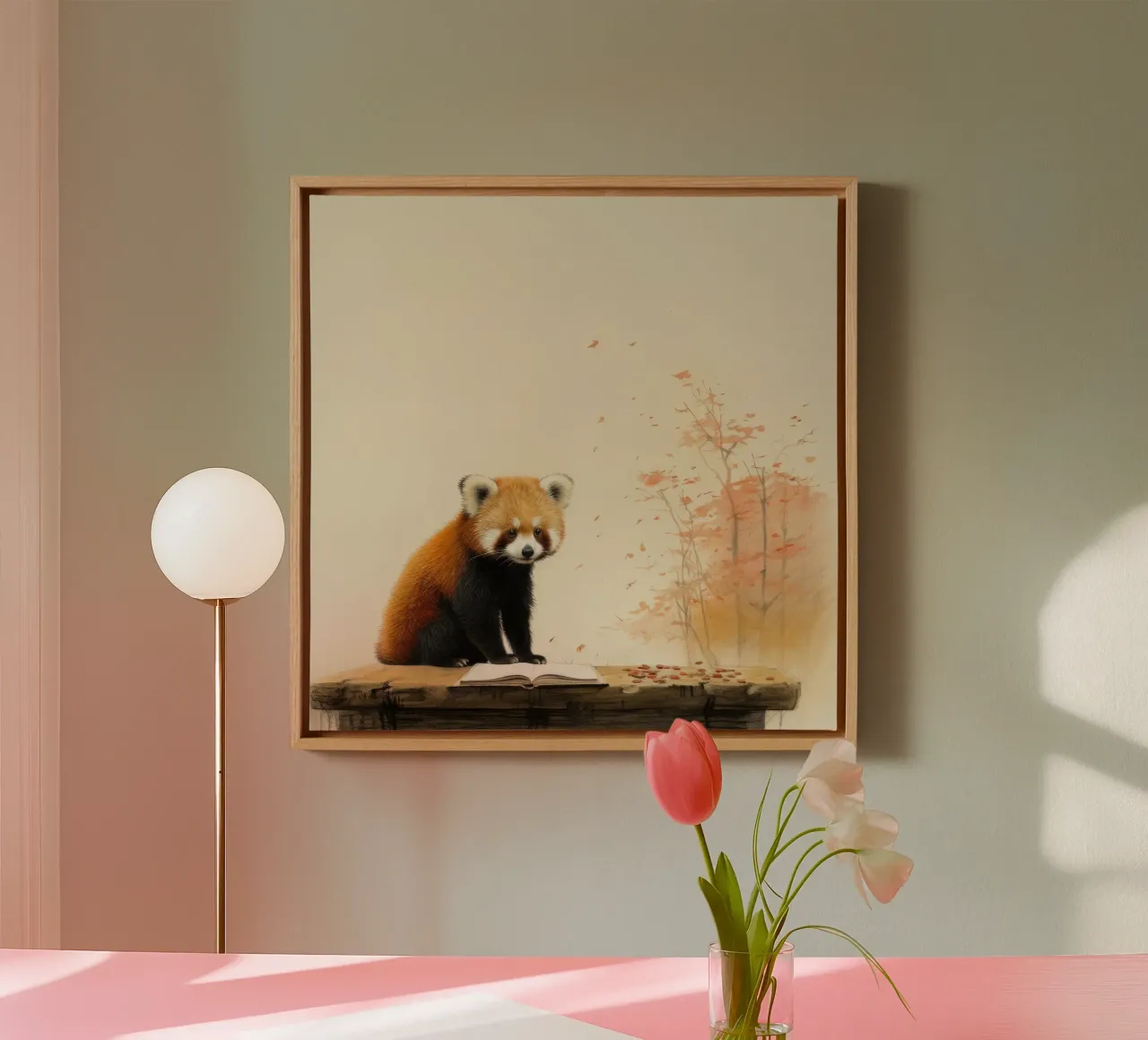 Panda rosso minimale 2 tela con Cornice a cassetta da Minimal Animal Art