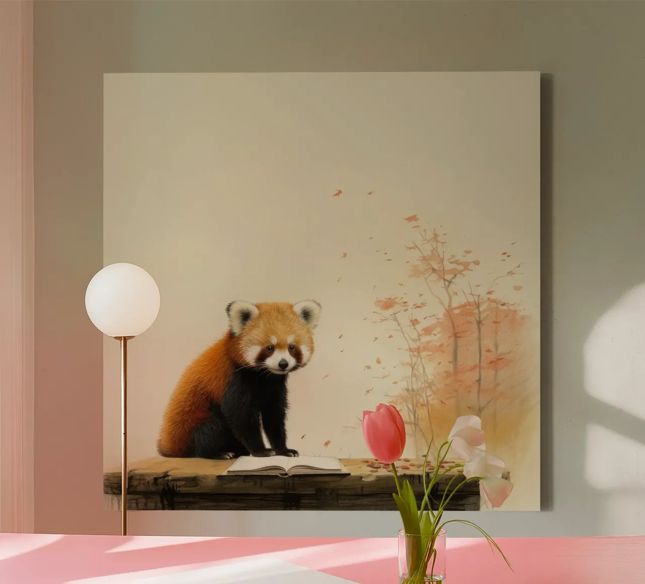 Panda rosso minimale 2 tela con Cornice a cassetta da Minimal Animal Art
