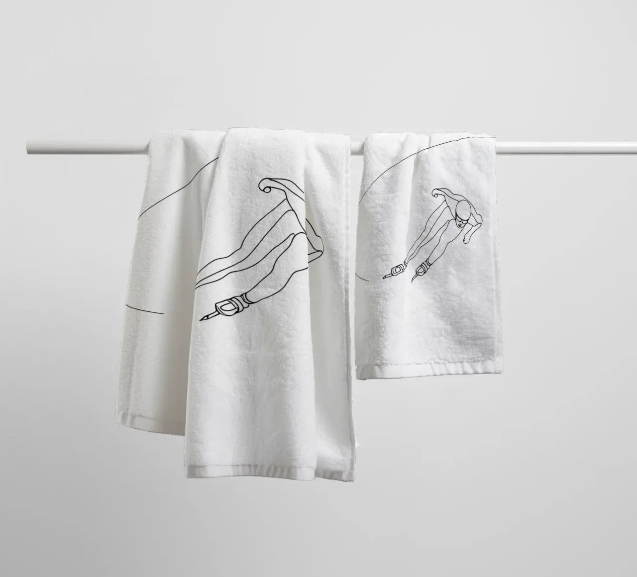 Speed Skater Minimalist Line Art Drawing towel by Viv Line Art