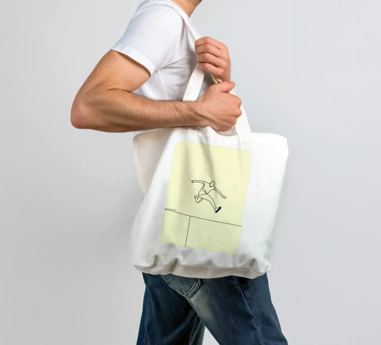 Atleet Springen Minimalistische Lijn Art jute draagtas van Viv Line Art