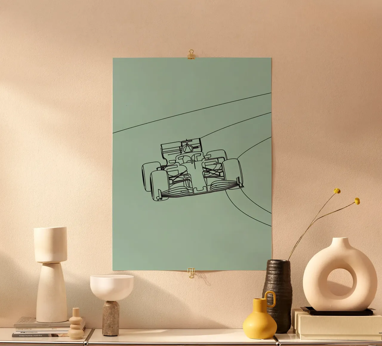 Velocità auto da corsa Line Art minimalista carta hahnemühle da Viv Line Art