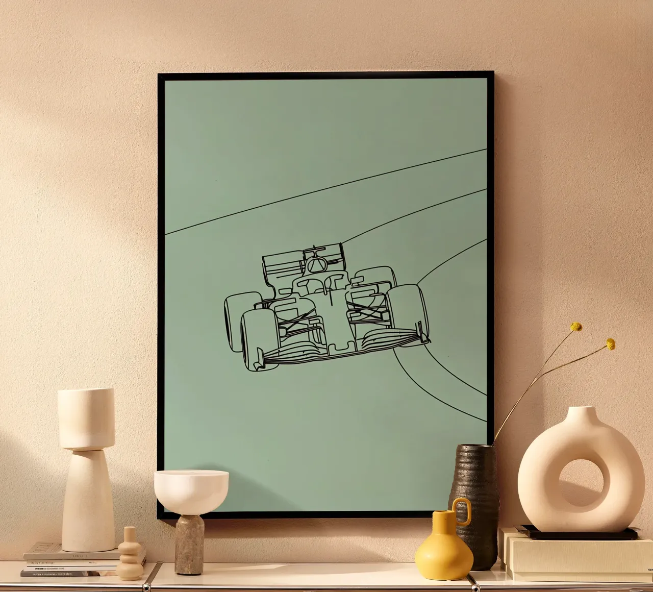 Velocità auto da corsa Line Art minimalista carta hahnemühle da Viv Line Art