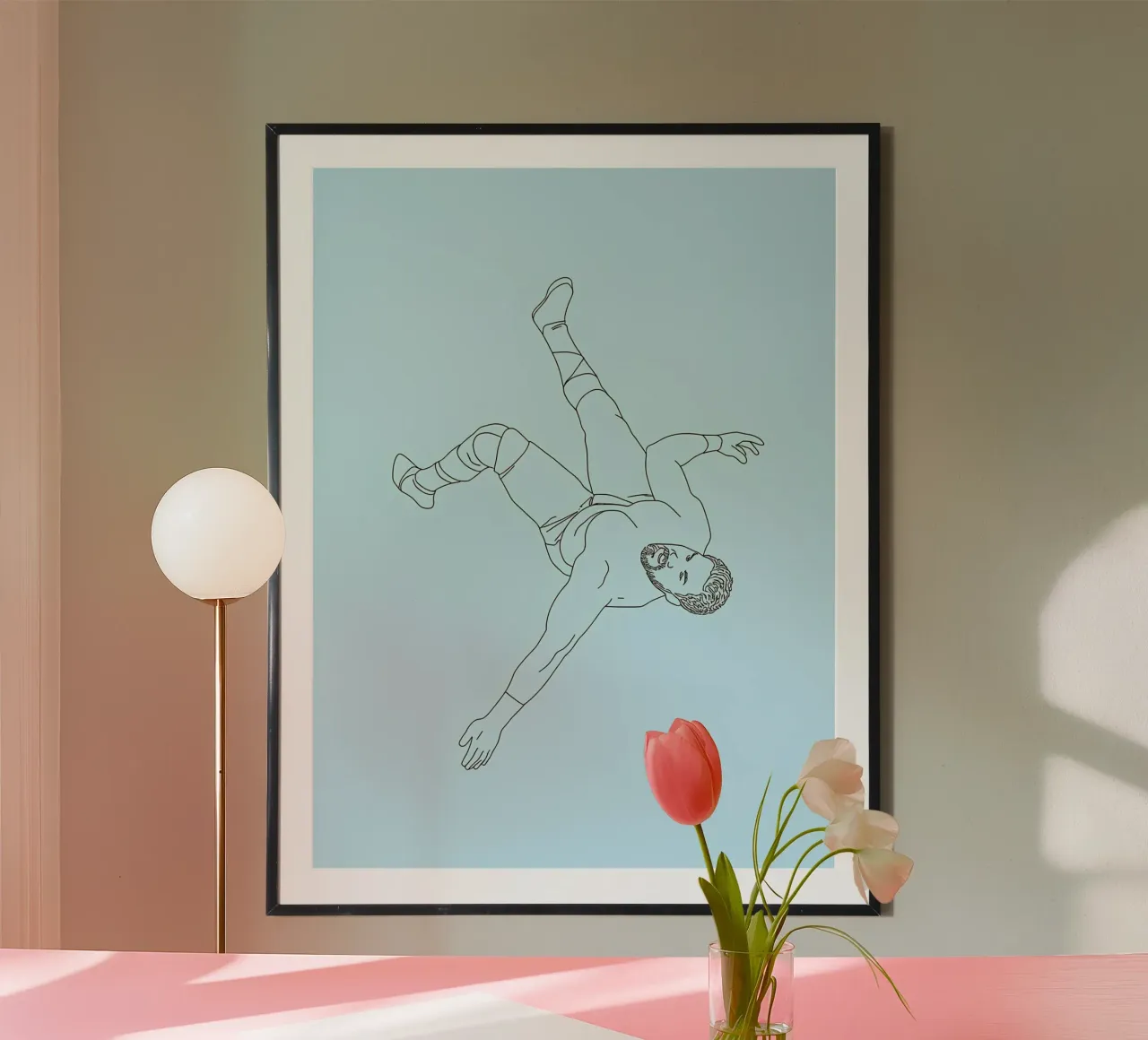 Line art minimalista di un lottatore carta hahnemühle da Viv Line Art
