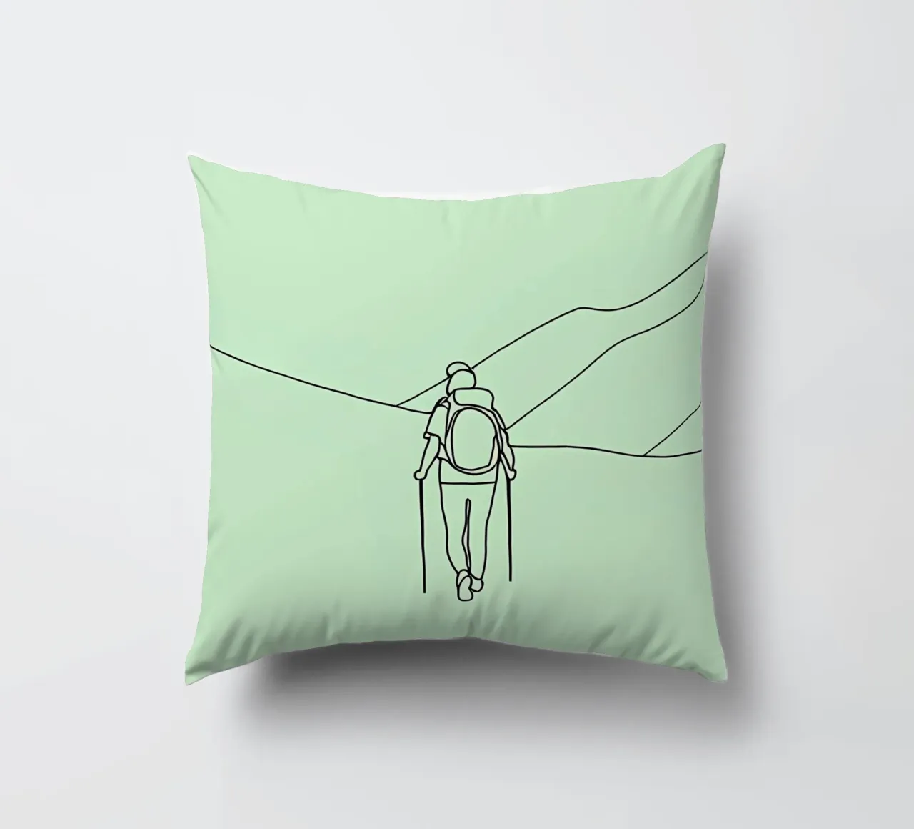 Hiker in Mountain Minimalist Line Art decorative cushion by Viv Line Art