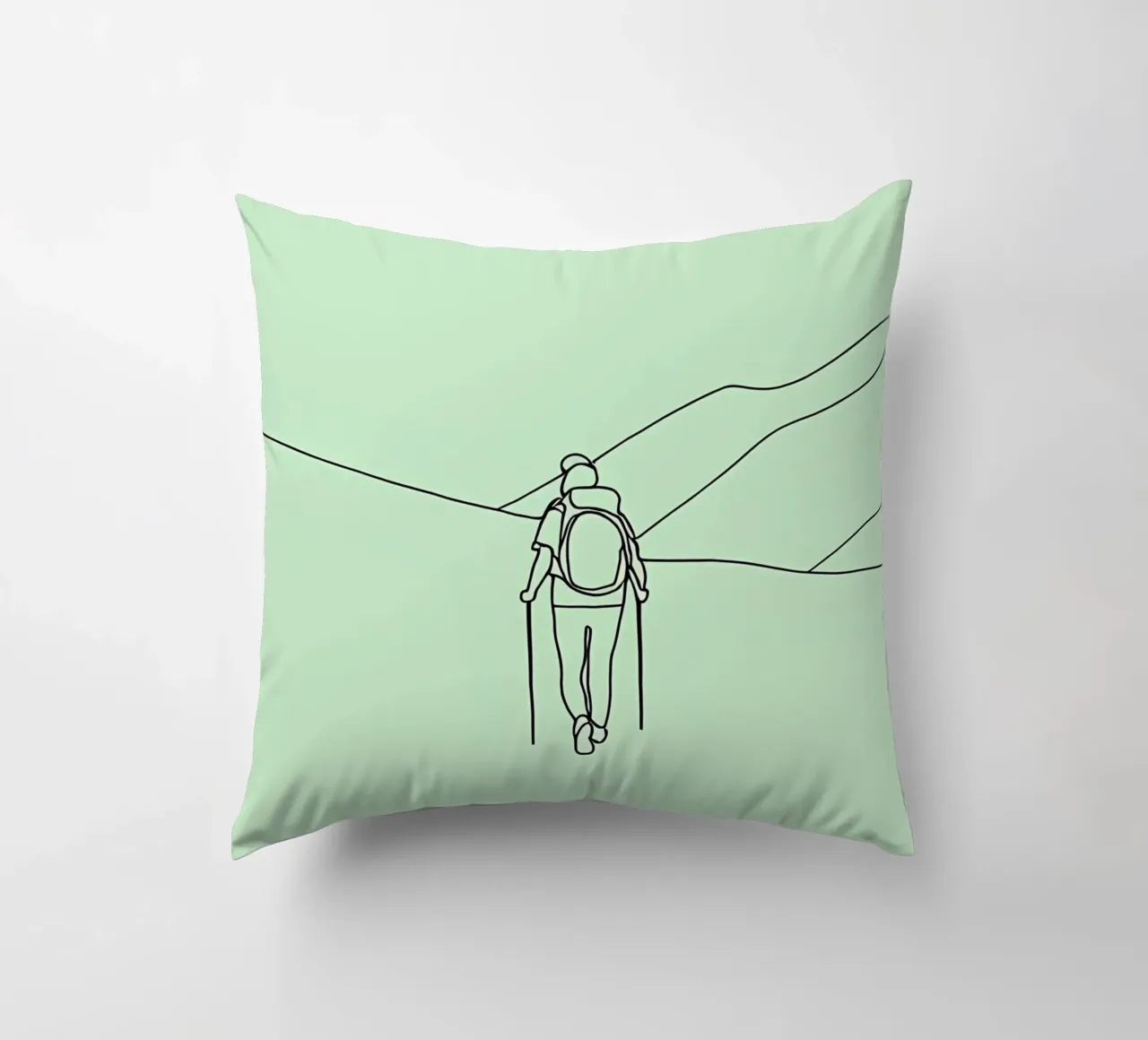 Hiker in Mountain Minimalist Line Art decorative cushion by Viv Line Art