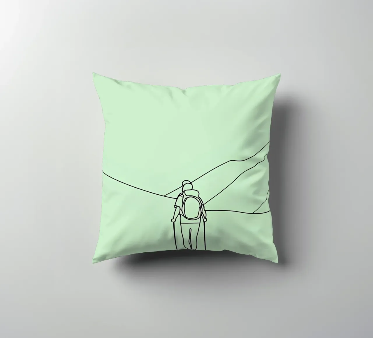 Hiker in Mountain Minimalist Line Art decorative cushion by Viv Line Art