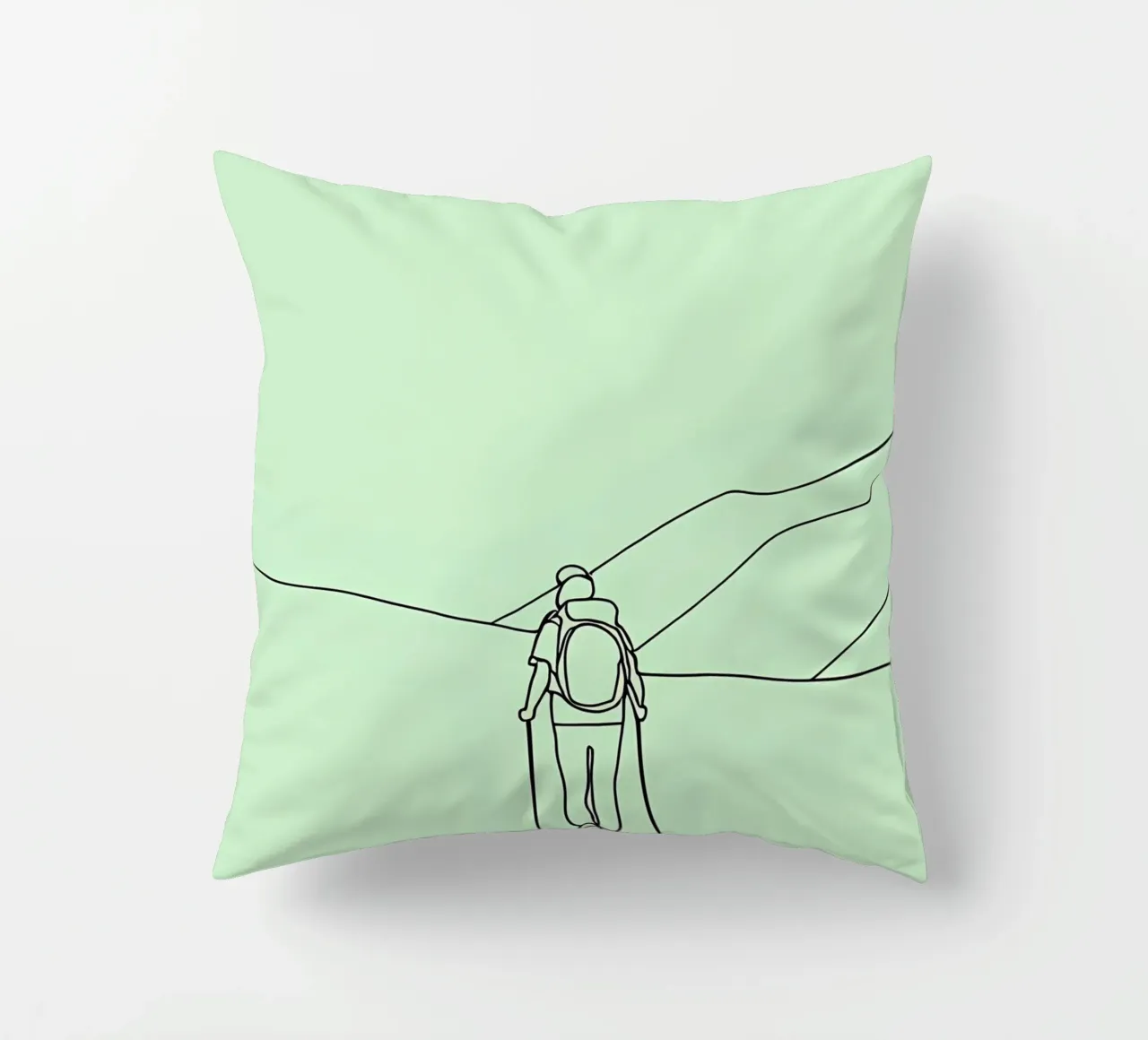 Hiker in Mountain Minimalist Line Art decorative cushion by Viv Line Art