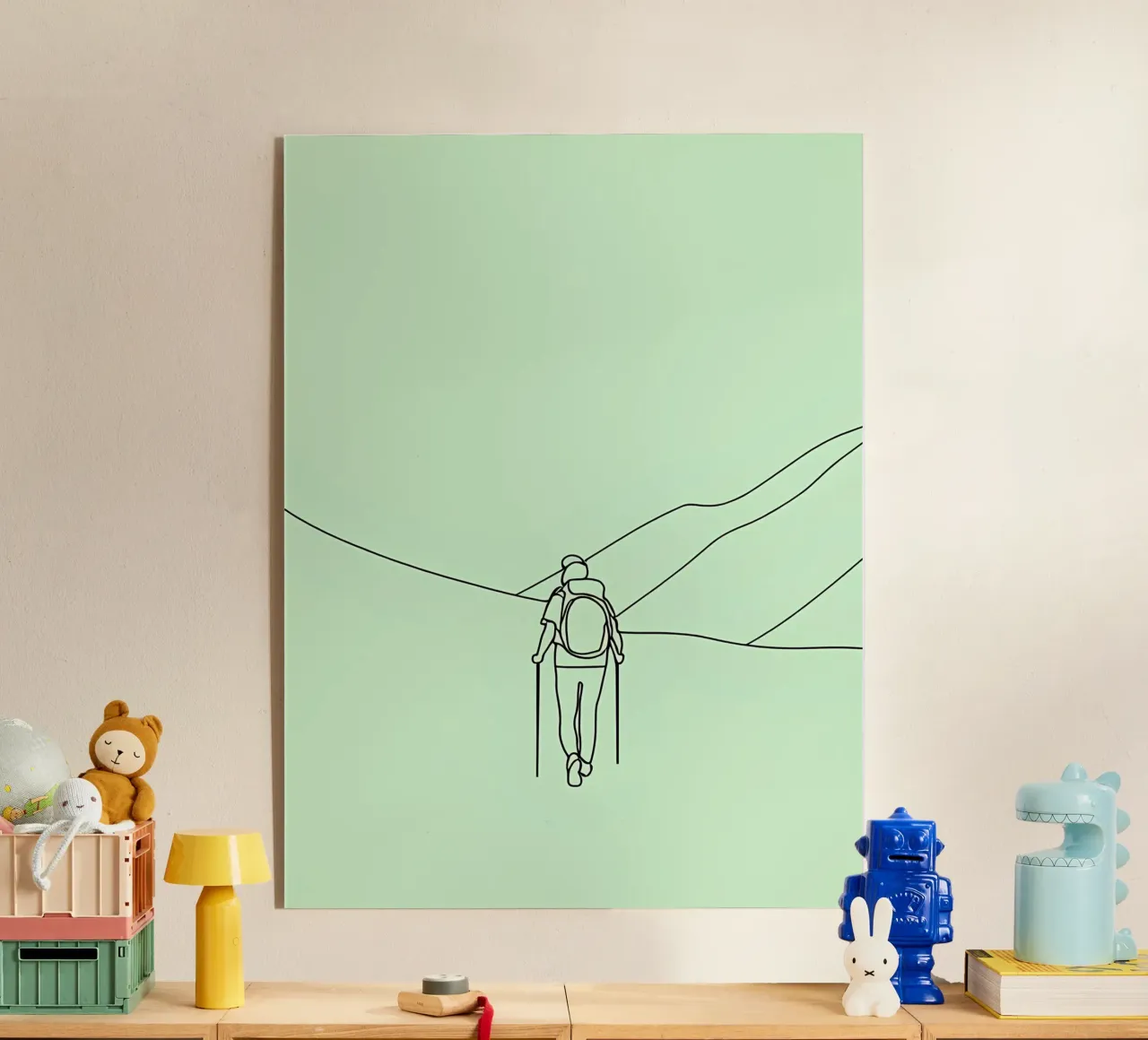 Hiker in Mountain Minimalist Line Art acrylic glass by Viv Line Art