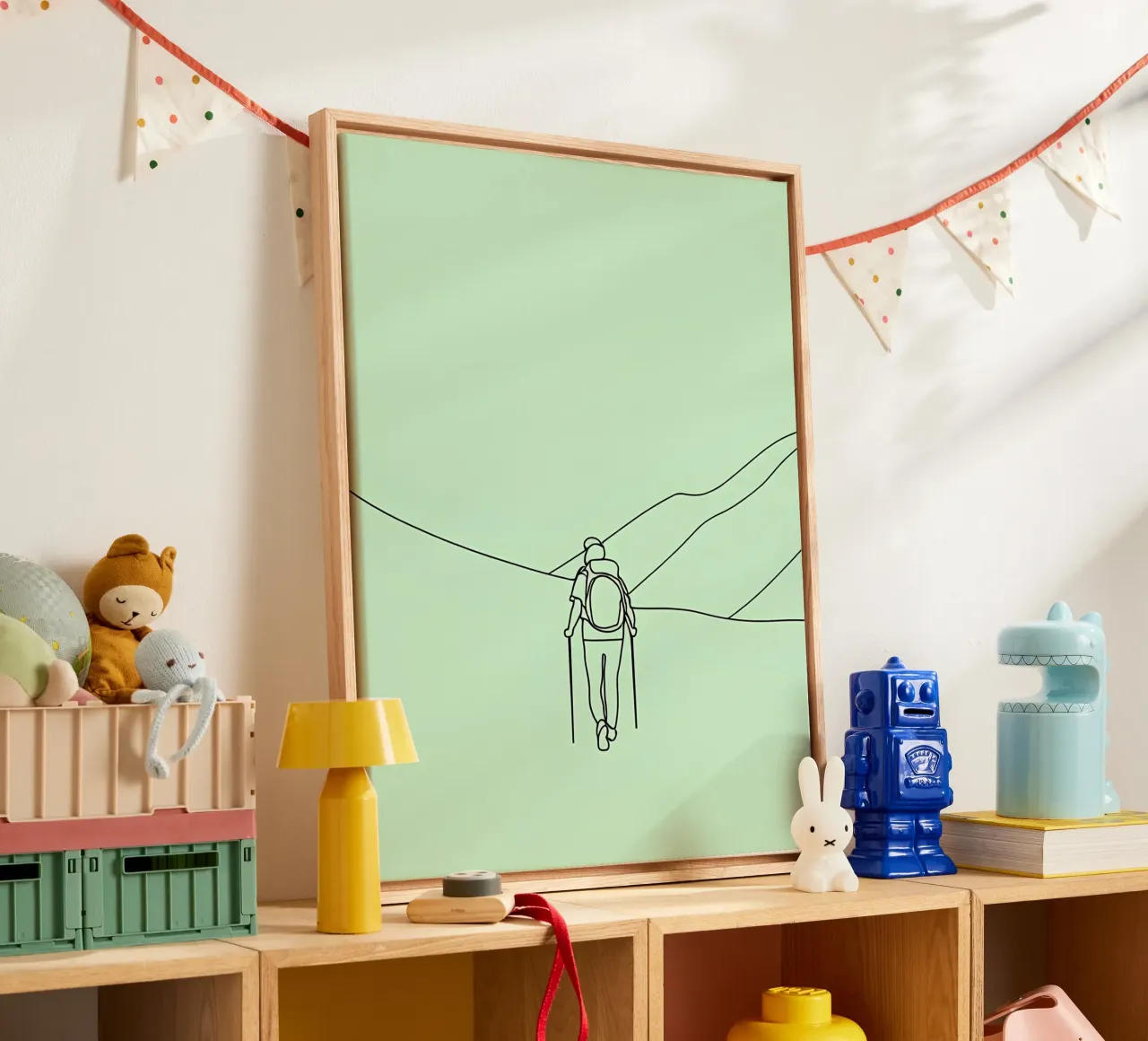 Hiker in Mountain Minimalist Line Art canvas by Viv Line Art