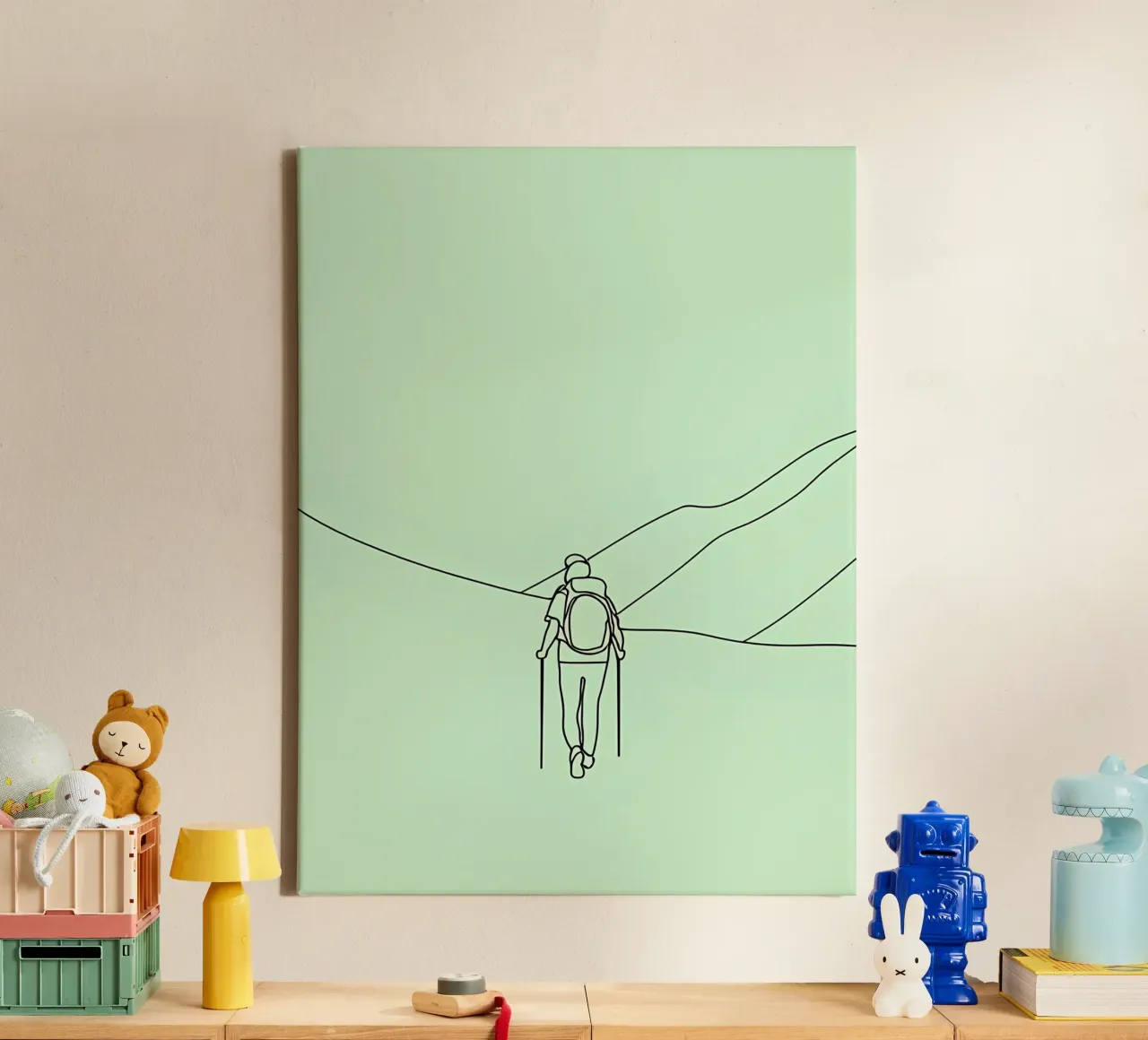 Hiker in Mountain Minimalist Line Art canvas by Viv Line Art