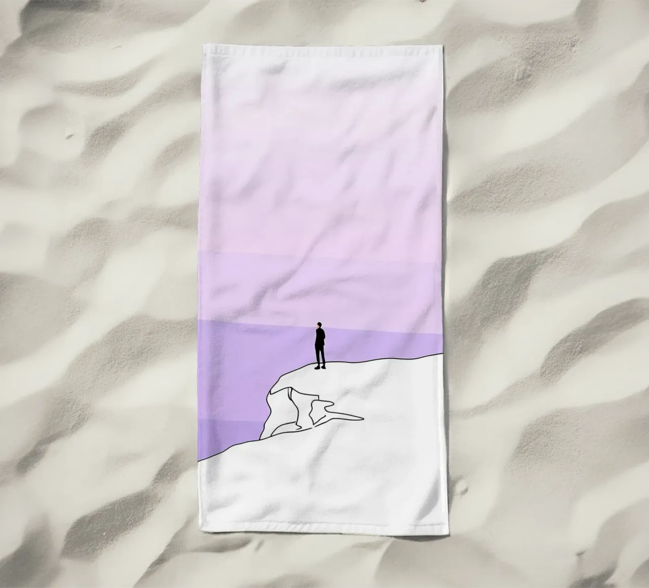 Persona in piedi su una scogliera Line Art minimalista telo mare da Viv Line Art