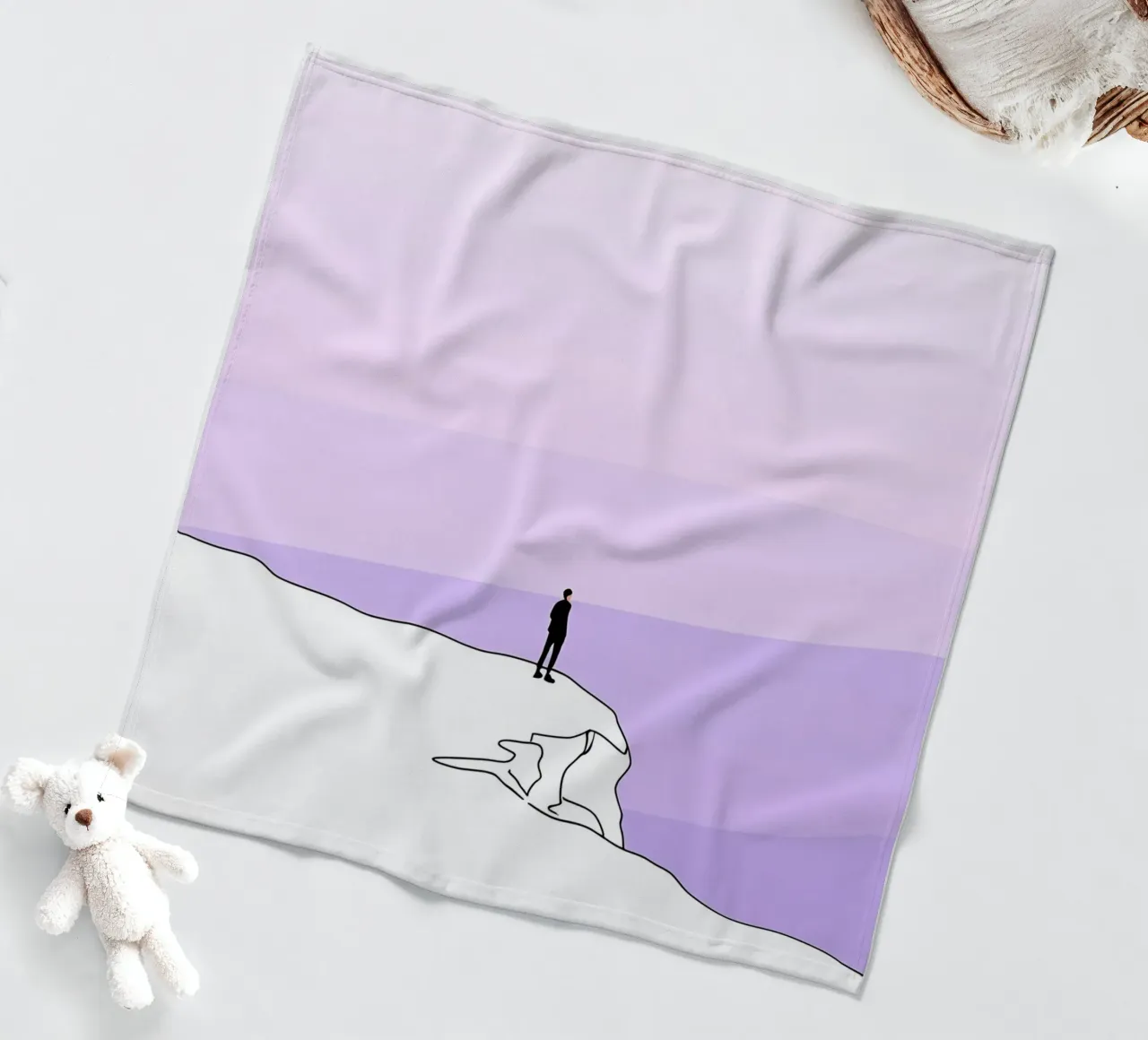 Persona in piedi su una scogliera Line Art minimalista coperta in pile da Viv Line Art