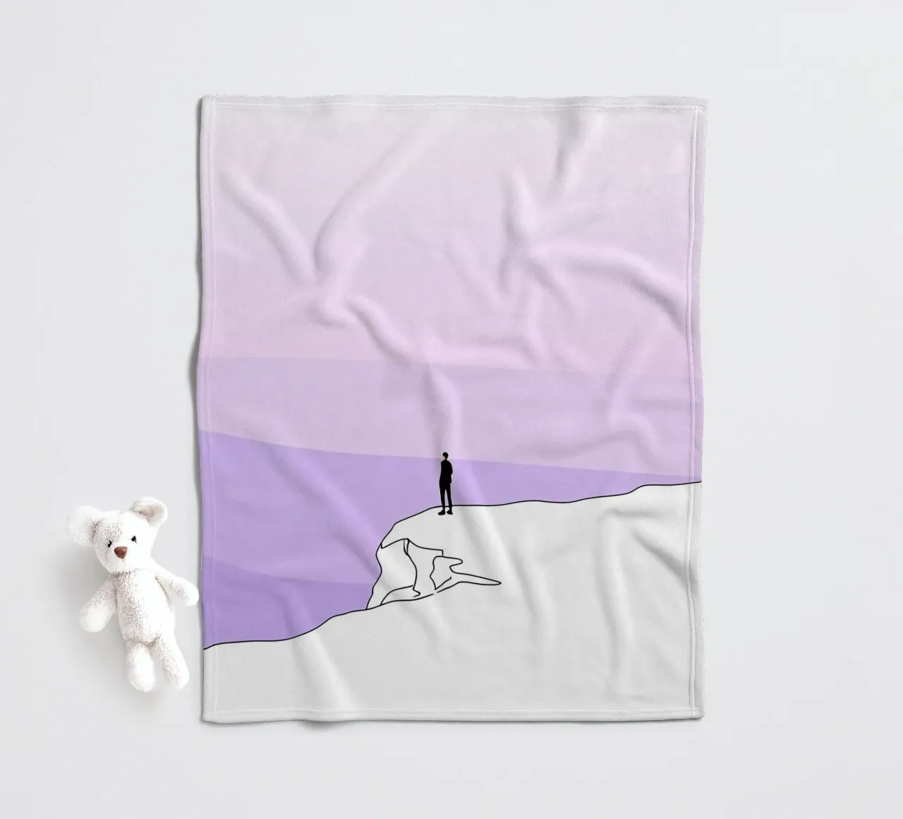 Persona in piedi su una scogliera Line Art minimalista coperta in pile da Viv Line Art