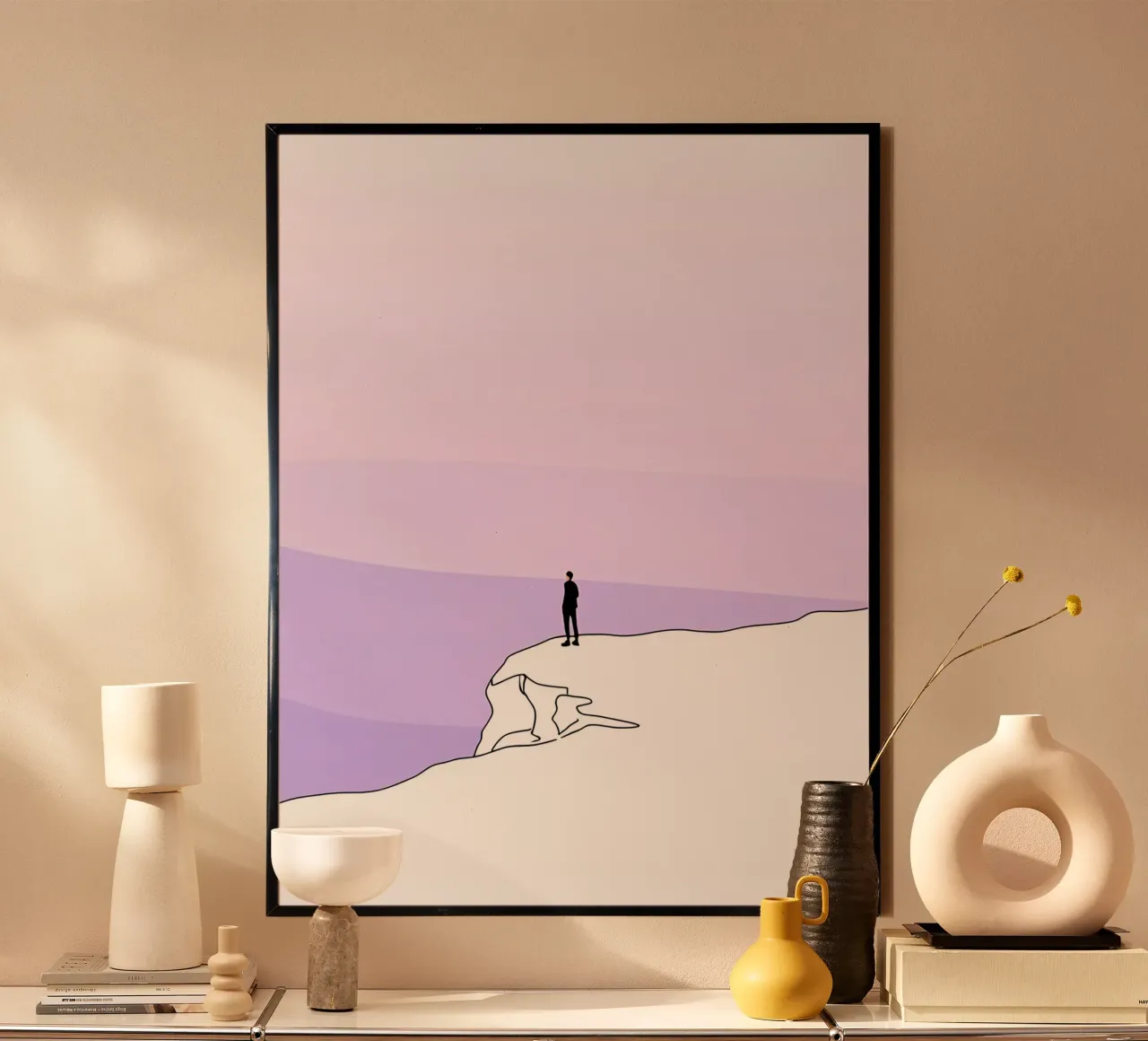 Person Standing on Cliff Minimalist Line Art hahnemühle by Viv Line Art