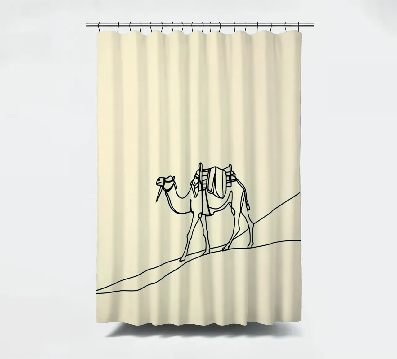 Camel in Desert Minimalist Line Art Duschvorhang von Viv Line Art
