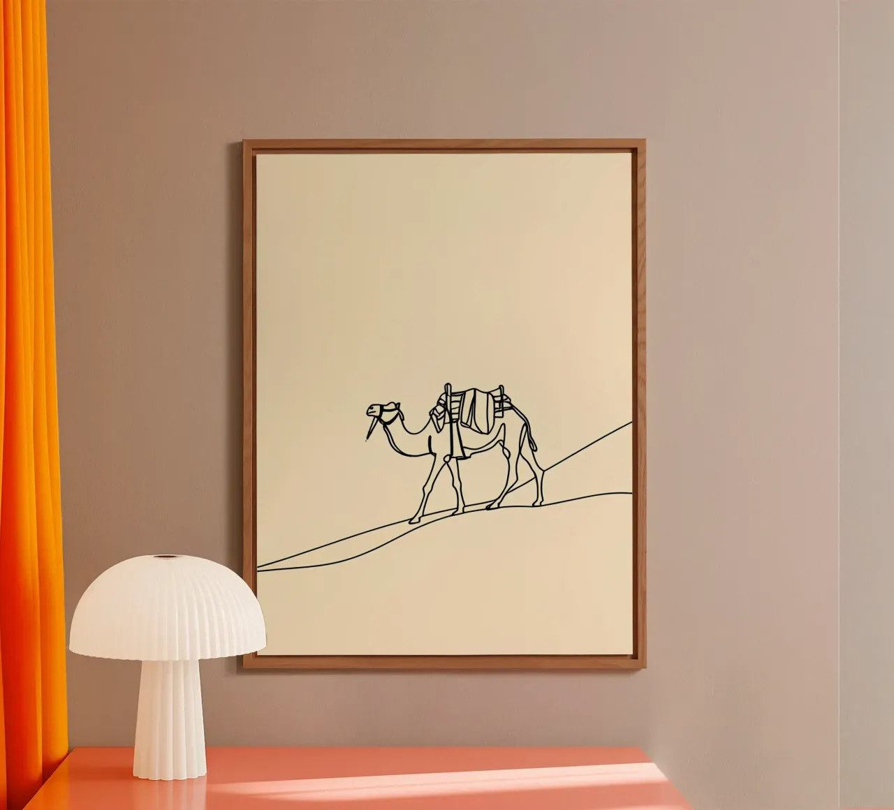 Camel in Desert Minimalist Line Art Alu-Dibond von Viv Line Art