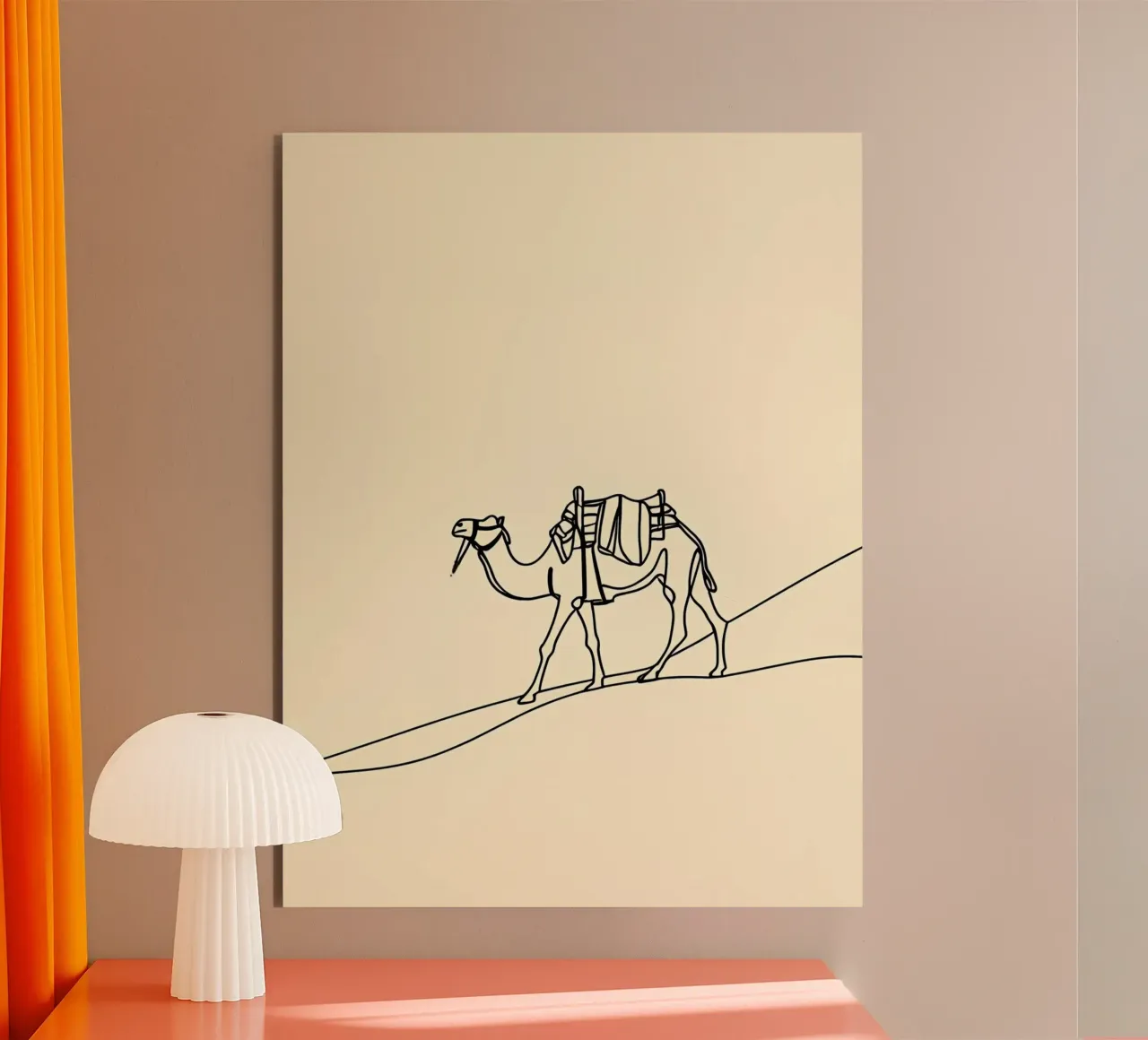 Camel in Desert Minimalist Line Art Alu-Dibond von Viv Line Art