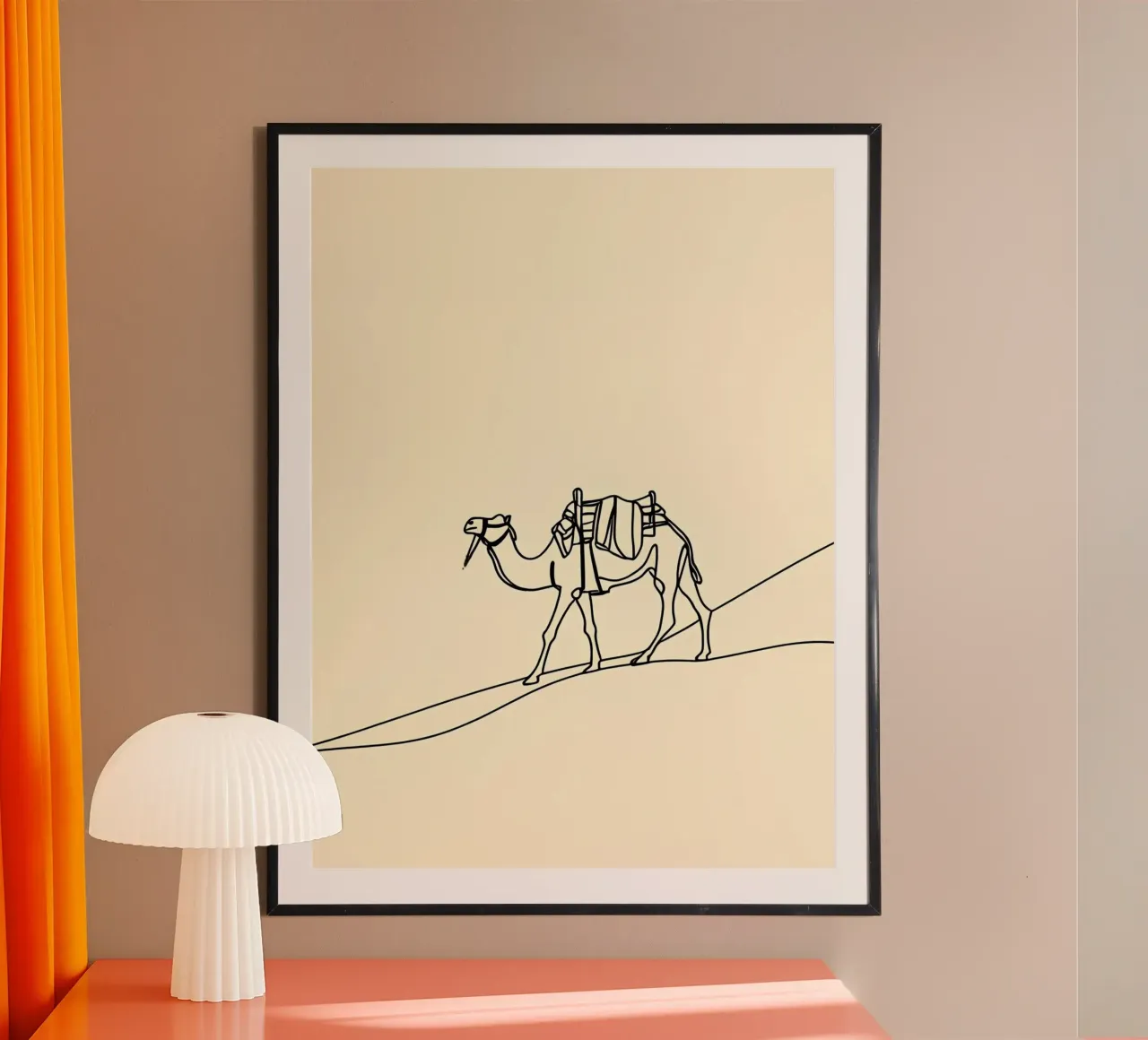 Camel in Desert Minimalist Line Art Hahnemühle von Viv Line Art