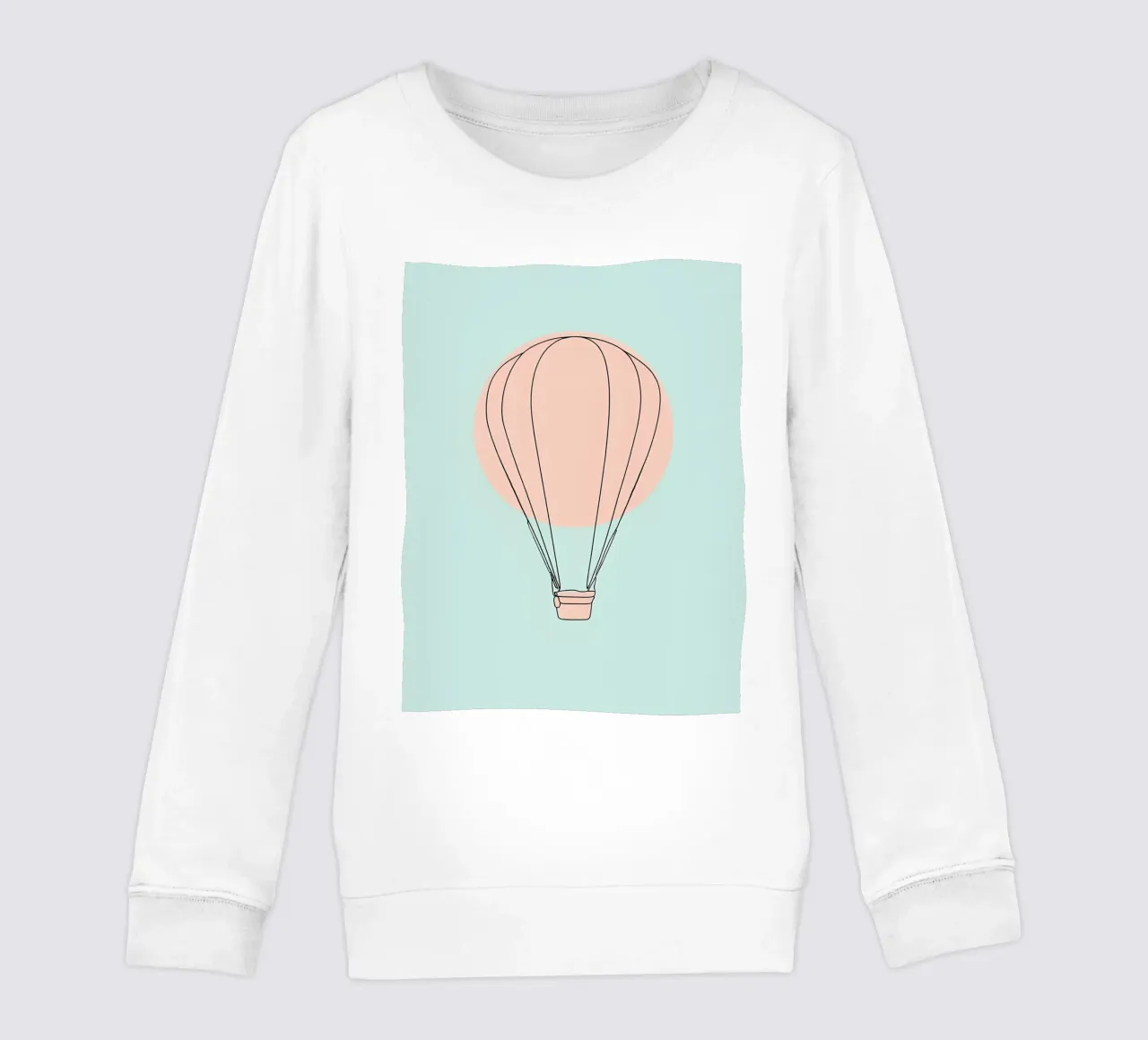 Disegno lineare minimalista di una mongolfiera felpa bambino da Viv Line Art