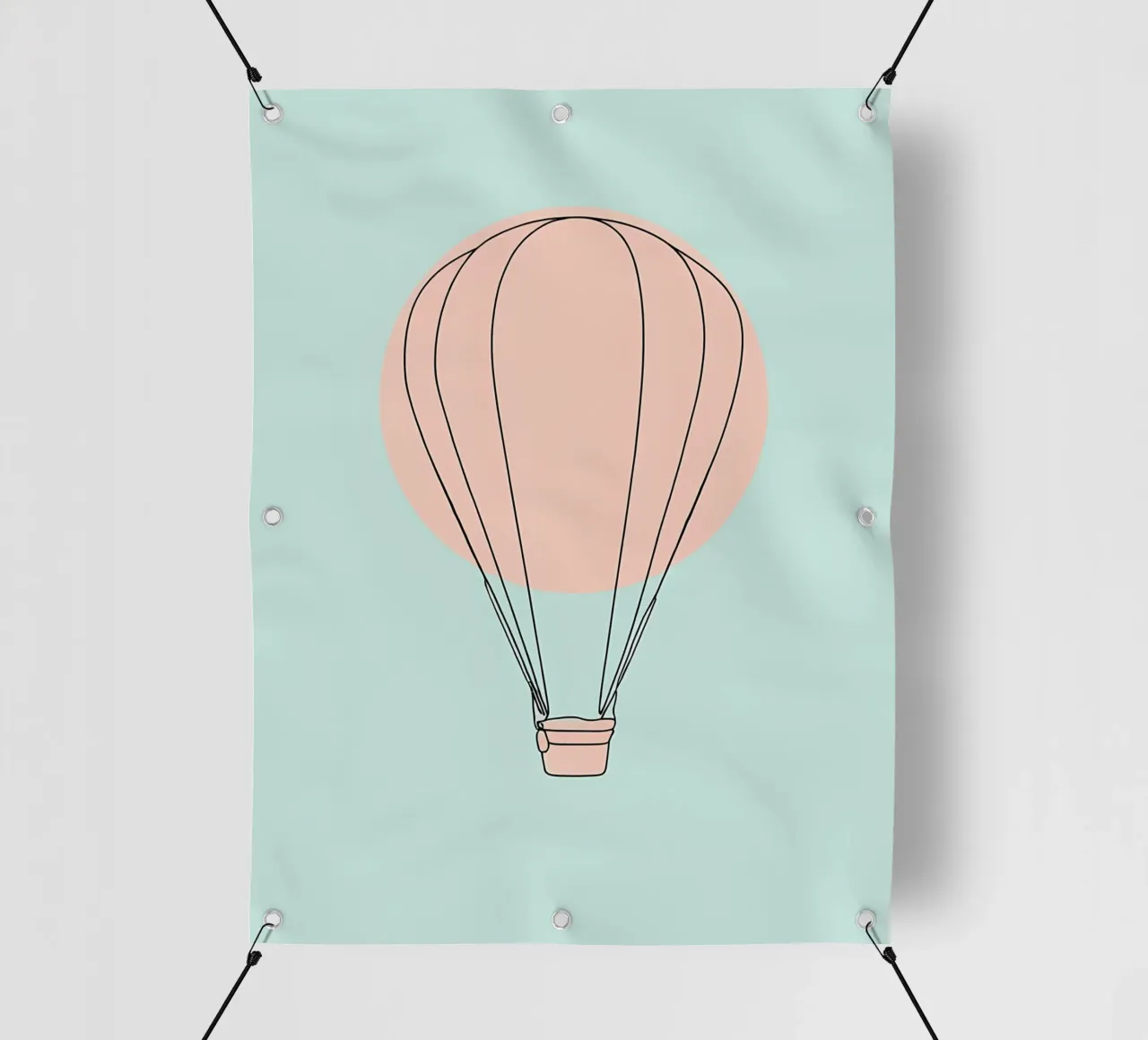 Disegno lineare minimalista di una mongolfiera telo in pvc da Viv Line Art