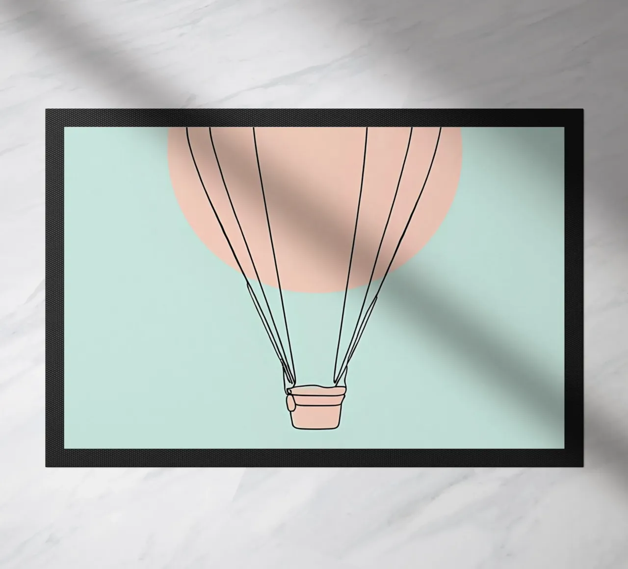 Disegno lineare minimalista di una mongolfiera zerbino da Viv Line Art