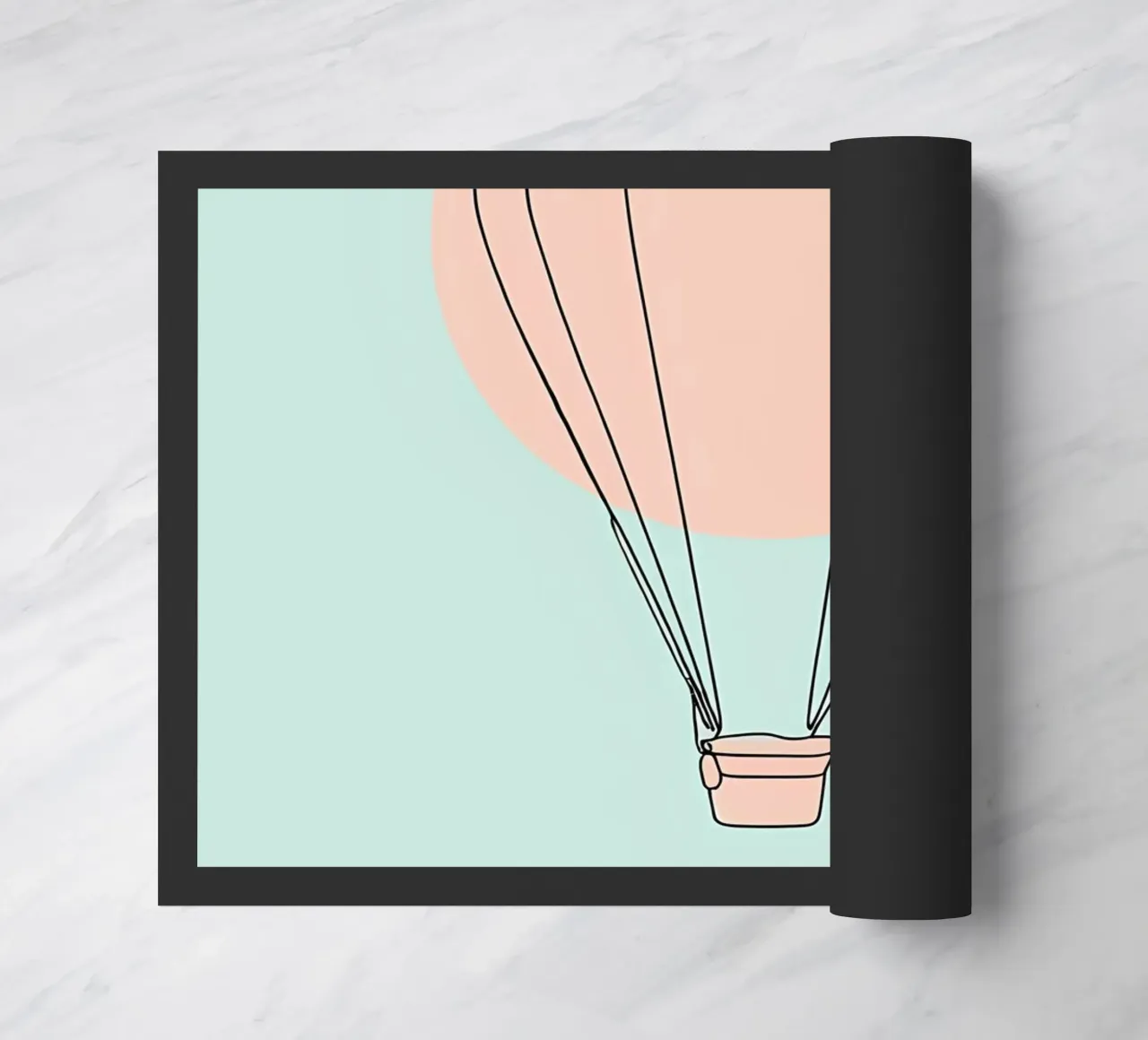 Disegno lineare minimalista di una mongolfiera zerbino da Viv Line Art