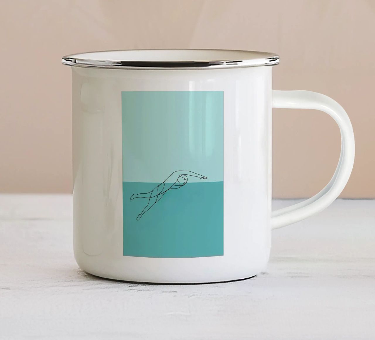 Nuotatore Line Art minimalista tazza in smalto da Viv Line Art