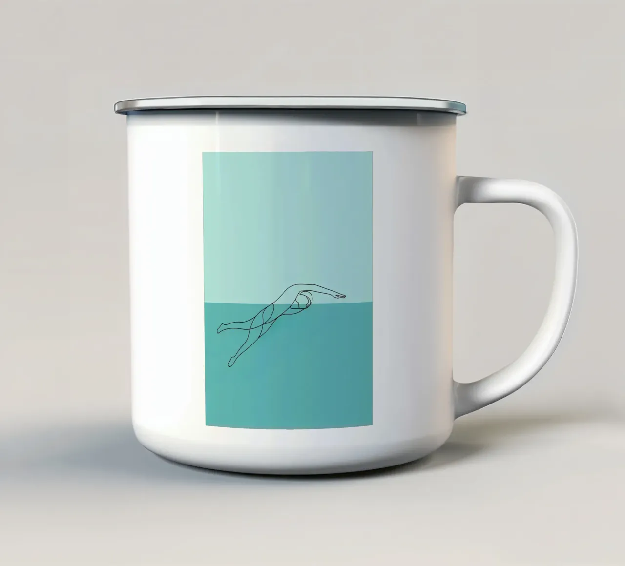 Nuotatore Line Art minimalista tazza in smalto da Viv Line Art