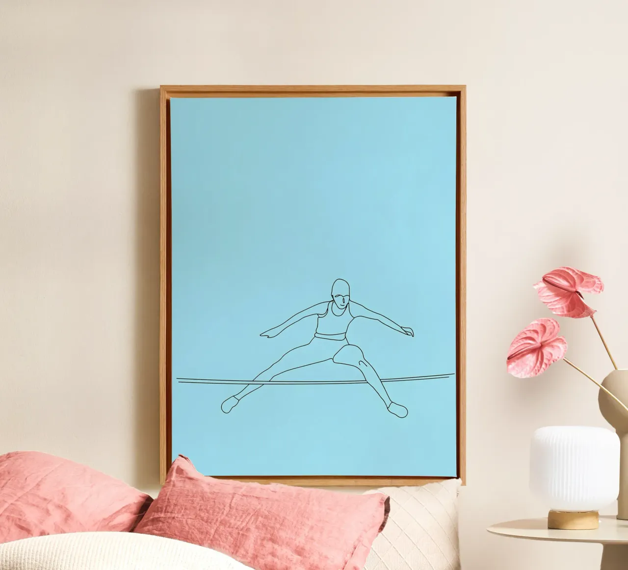 Gymnast Jumping Over Rope Minimalist Line Art canvas with Floater frame by Viv Line Art