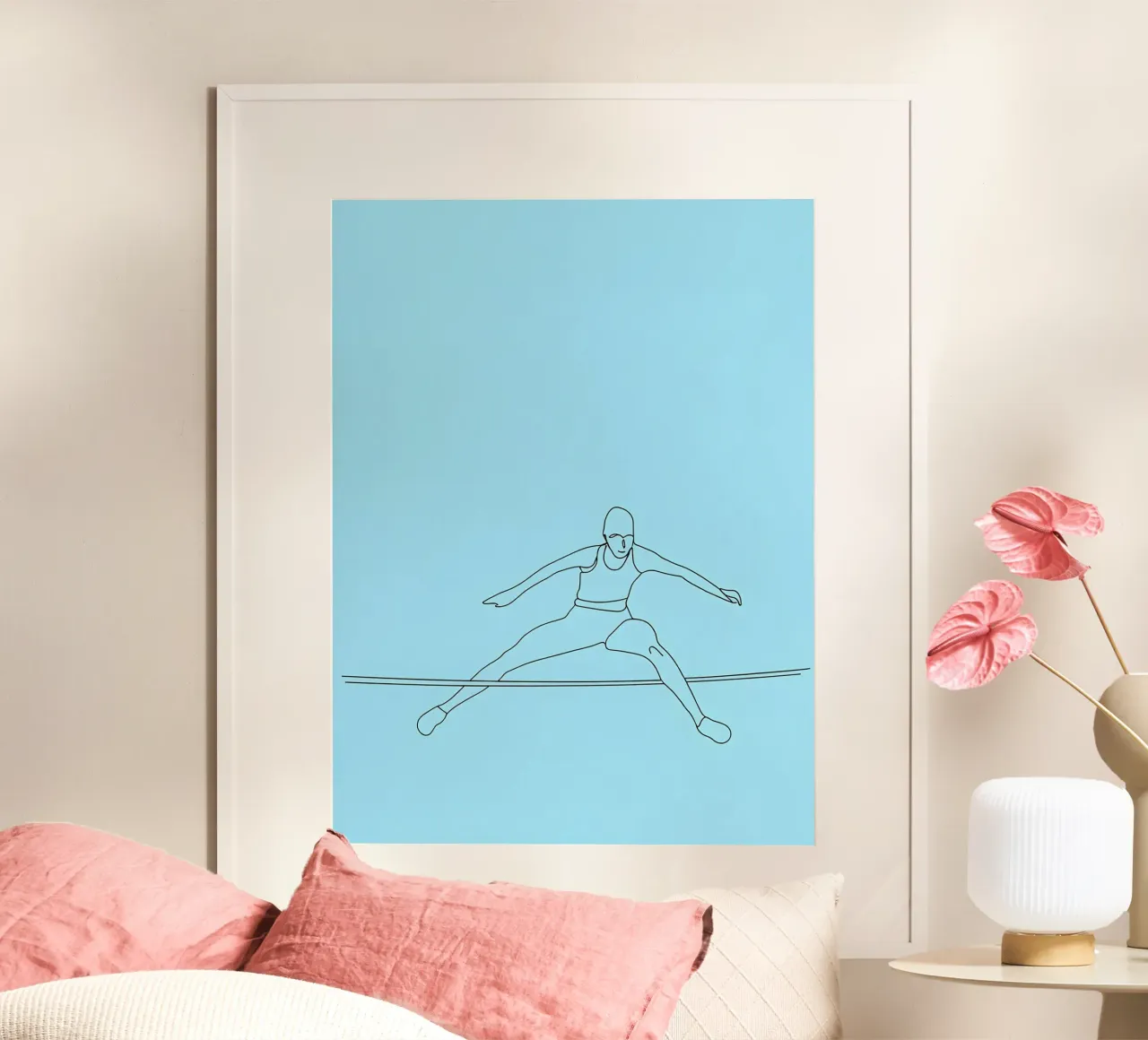 Ginnasta che salta sulla corda Line Art minimalista carta hahnemühle da Viv Line Art