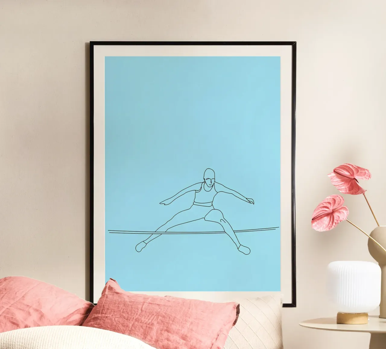 Ginnasta che salta sulla corda Line Art minimalista carta hahnemühle da Viv Line Art