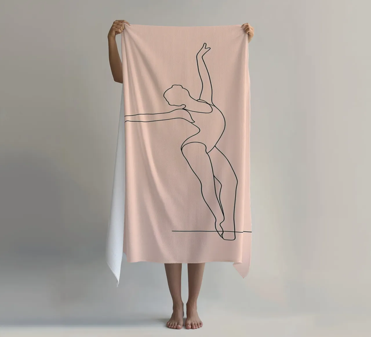 Ballerina Minimalist Line Art Drawing beach towel by Viv Line Art